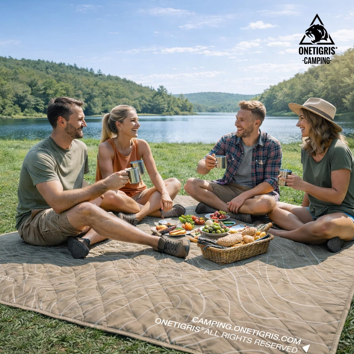 ONETIGRIS CAMPING Waterproof Picnic Blanket, Large Outdoor Camping Blanket, Sandproof Beach Mat, Portable Picnic Mat for Beach, Park & Camping