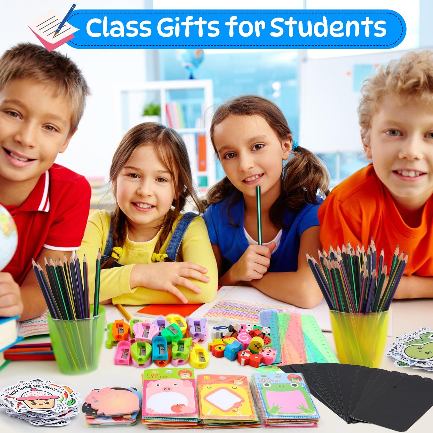 Stationery Party Packs, 24 Pack Birthday Goodie Bags for Kids with Pencils Rulers Erasers Perfect Classroom Rewards Student Gifts School Class Goodie Bag Return Gifts