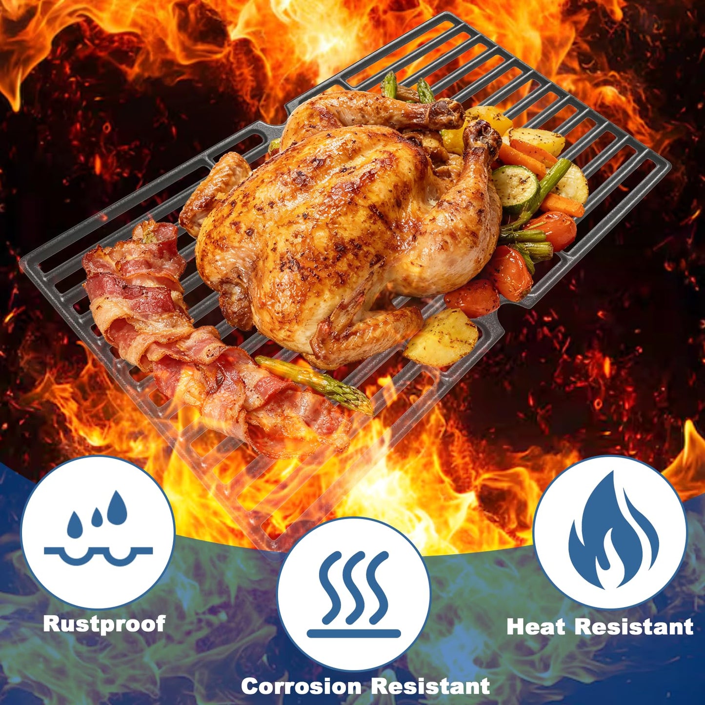 18 Inch Grill Grates Replacement for Centro 2800 G41201 G41202 2800 LP85-1650-4 Gas Grills, Heavy Duty Cast Iron Cooking Grids for Cuisinart 85-3030-8, 2 Pack