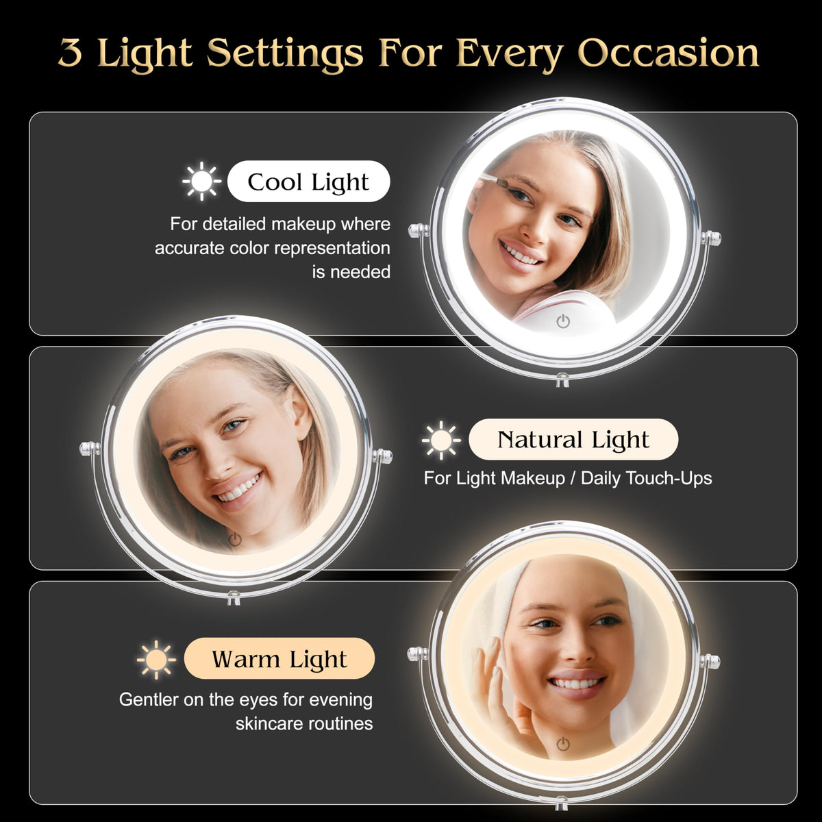 Ultra Zoom 20X Magnifying Illuminated Makeup Mirror - 20X & 1X Dual Sided Glow with 3 Luminous Modes, Charging Cord Included - 38cm Tall x 20cm Wide (Chrome)