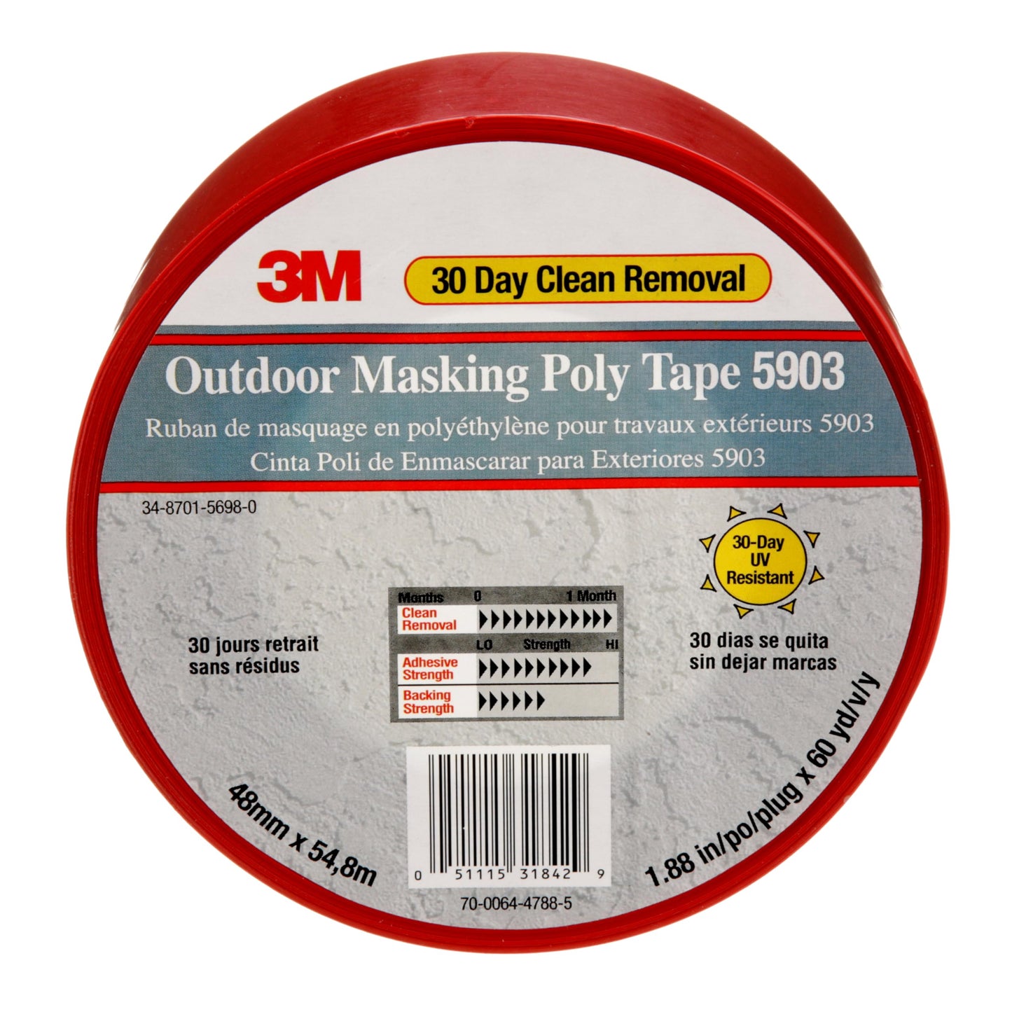 3M Outdoor Masking Poly Tape 5903 Red, 48 mm x 54.8 m (Pack of 1)