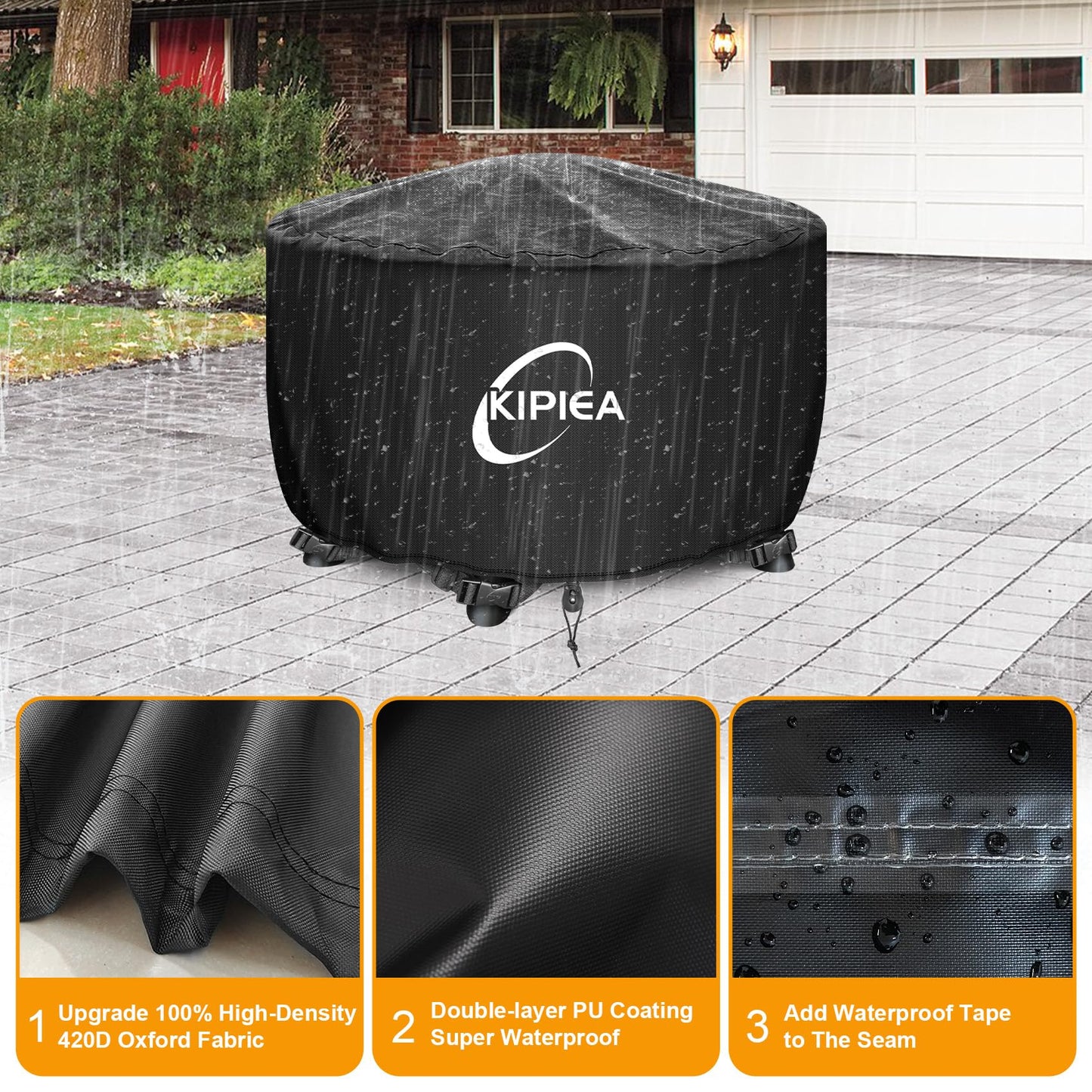 Kipiea Round Fire Pit Cover - Heavy Duty Strong Tear and UV Resistant, 100% Waterproof Outdoor Firepit Cover for 36" D x 24" H Round Patio Fire Bowl