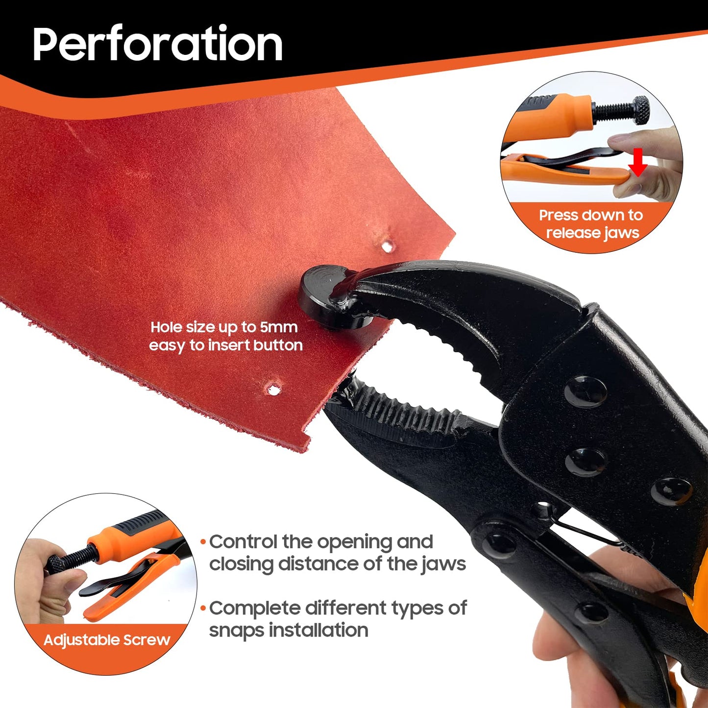 Heavy Duty Snap Fastener Tool kit, Punching Function, Snap Button Tool with Adjustable Setter, 15mm snap Tool Includes 100 Sets Marine Snaps