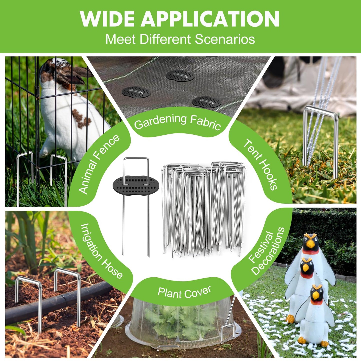 11 Gauge Landscape Staples Set,6 Inch 200pcs Galvanized Garden Stakes + 200pcs Gaskets + 1Pick Hook,Anti-Rust,U-Shaped Lawn Spikes，Landscaping Fabric Pins for Weed Barrier,Ground Cover,Fence,Turf