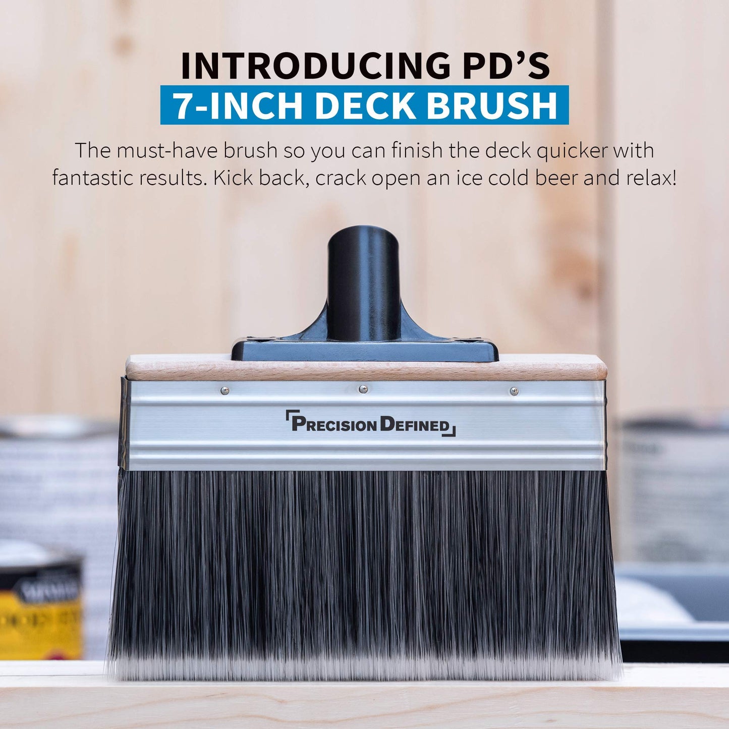 Precision Defined Deck Stain Brush, Large 7-Inch, Deck Brush for Paints, Heavy Duty Professional Stain Brush Set, Double Walled Brush, Fence and Wall Brush with Threaded Extension Pole, Sealers Brush