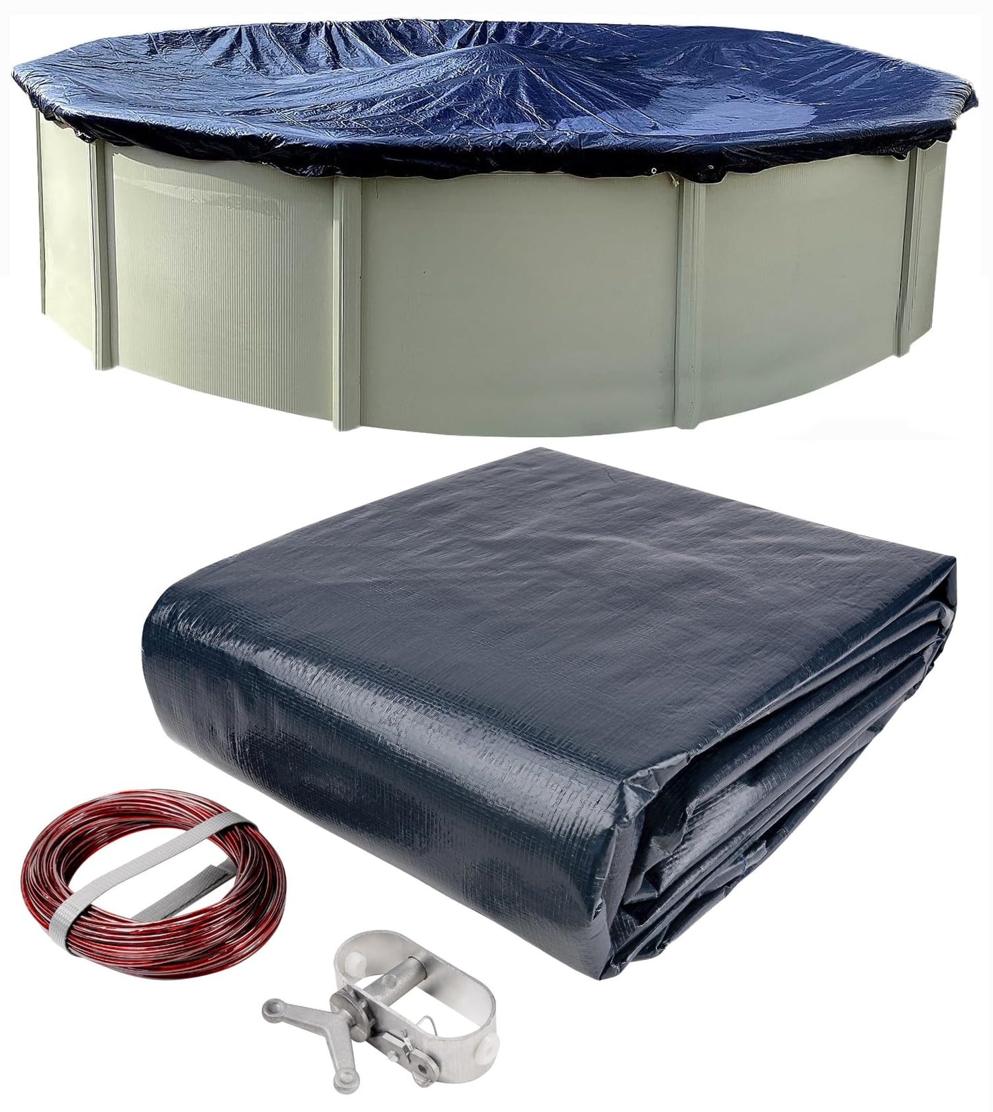 Winter Block WC15R Swimming Pool Winter Cover with Winch and Cable, Small Blue/Black