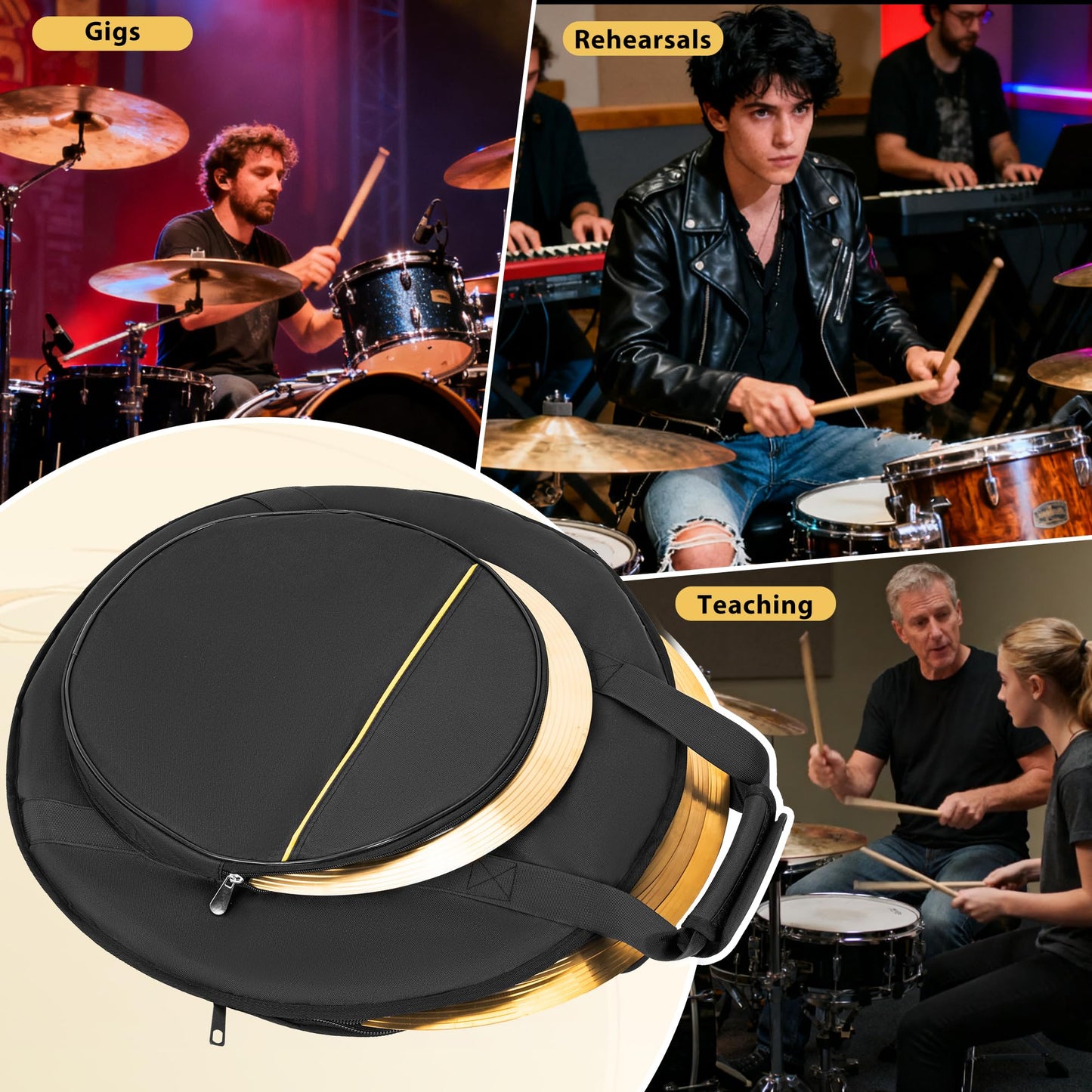 MAYQMAY Professional 22Inch Padded Cymbal Bag/Cases 600D Waterproof Oxford Cloth with 17in Pocket, Black