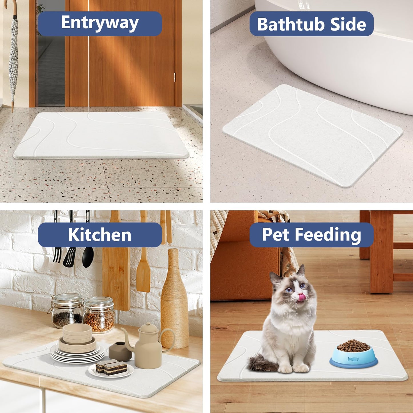 Ceecysaa Stone Bath Mat, Non-Slip Diatomaceous Earth Shower Mat, Quick Drying Bath Mat Stone, Super Absorbent Diatomite Bath Mats for Bathroom Kitchen, Easy to Clean, 60 x 39cm, White