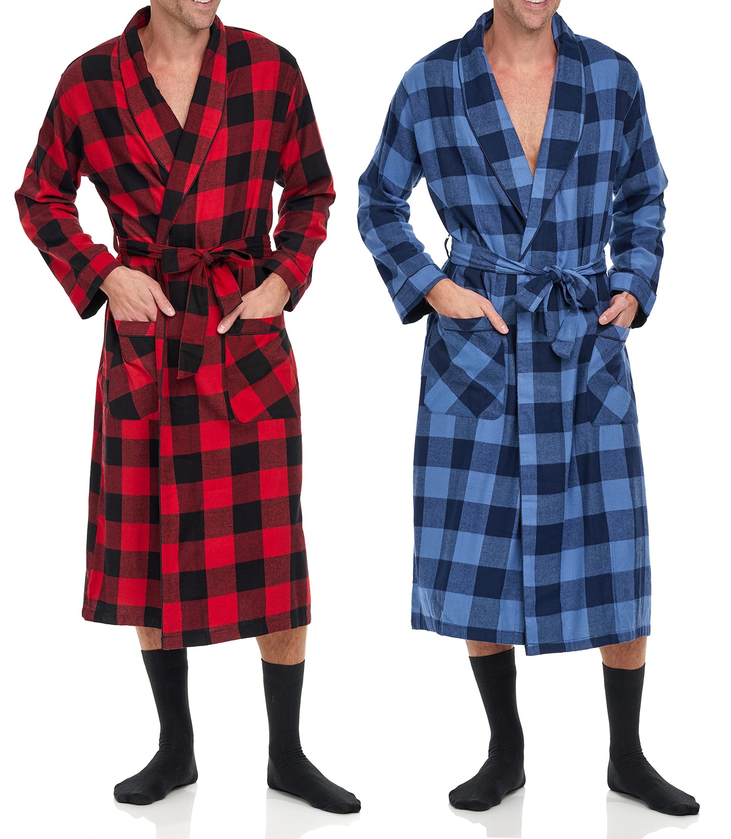 Andrew Scott Mens 2 Pack Long Sleep -Sauna Robe / 100% Cotton Flannel Brush Warm Bathrobe, 2 Pack-assorted Plaids, XX-Large-3X-Large Big