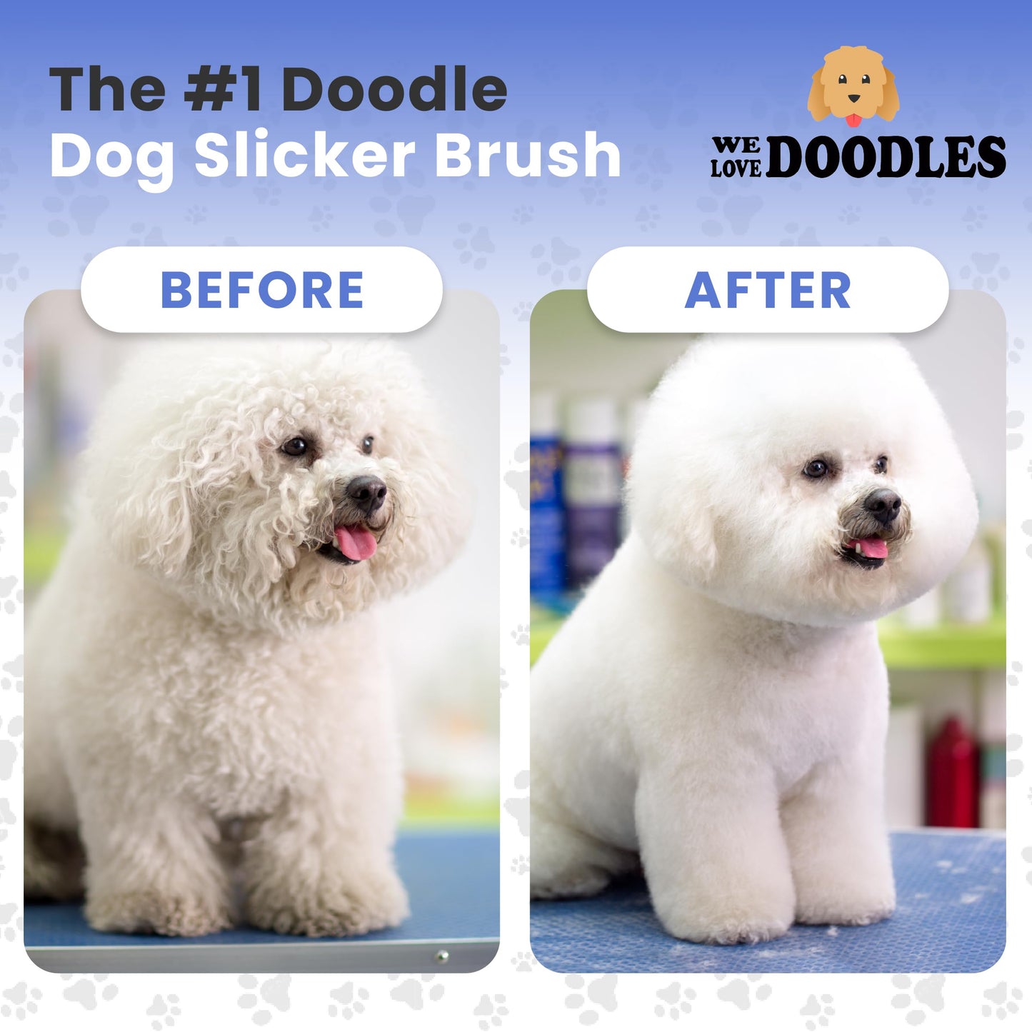 We Love Doodles Dog Slicker Brush for Grooming Pet Hair - Best Brushes For Poodle & Golden Doodle - Long Haired Brush For Dogs - Goldendoodle Long Pin Brush For Dematting (Large)
