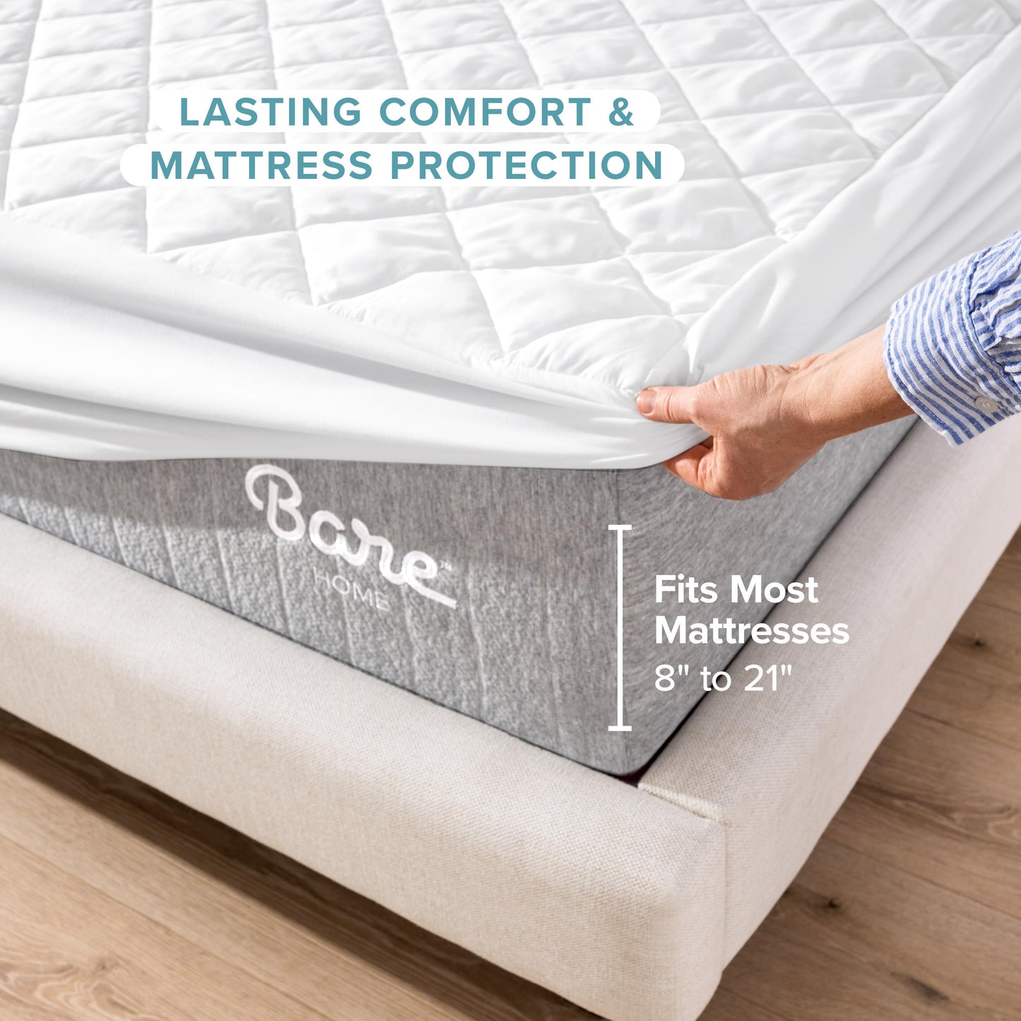 Bare Home Quilted Fitted Mattress Pad - Cooling Mattress Topper - Hypoallergenic Down Alternative Fiberfill - Stretch-to-Fit (Twin XL)