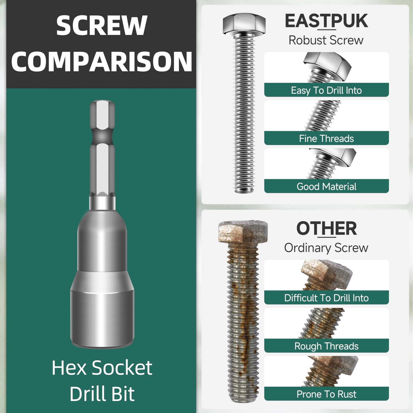 410Piece Stainless Steel Hex Head Screws and Bolts Assortment Kit 1/4-20, 5/16-18, 3/8-16 Sizes, Includes Assorted Nuts, Washers, and Fasteners Bright Finish by EASTPUK