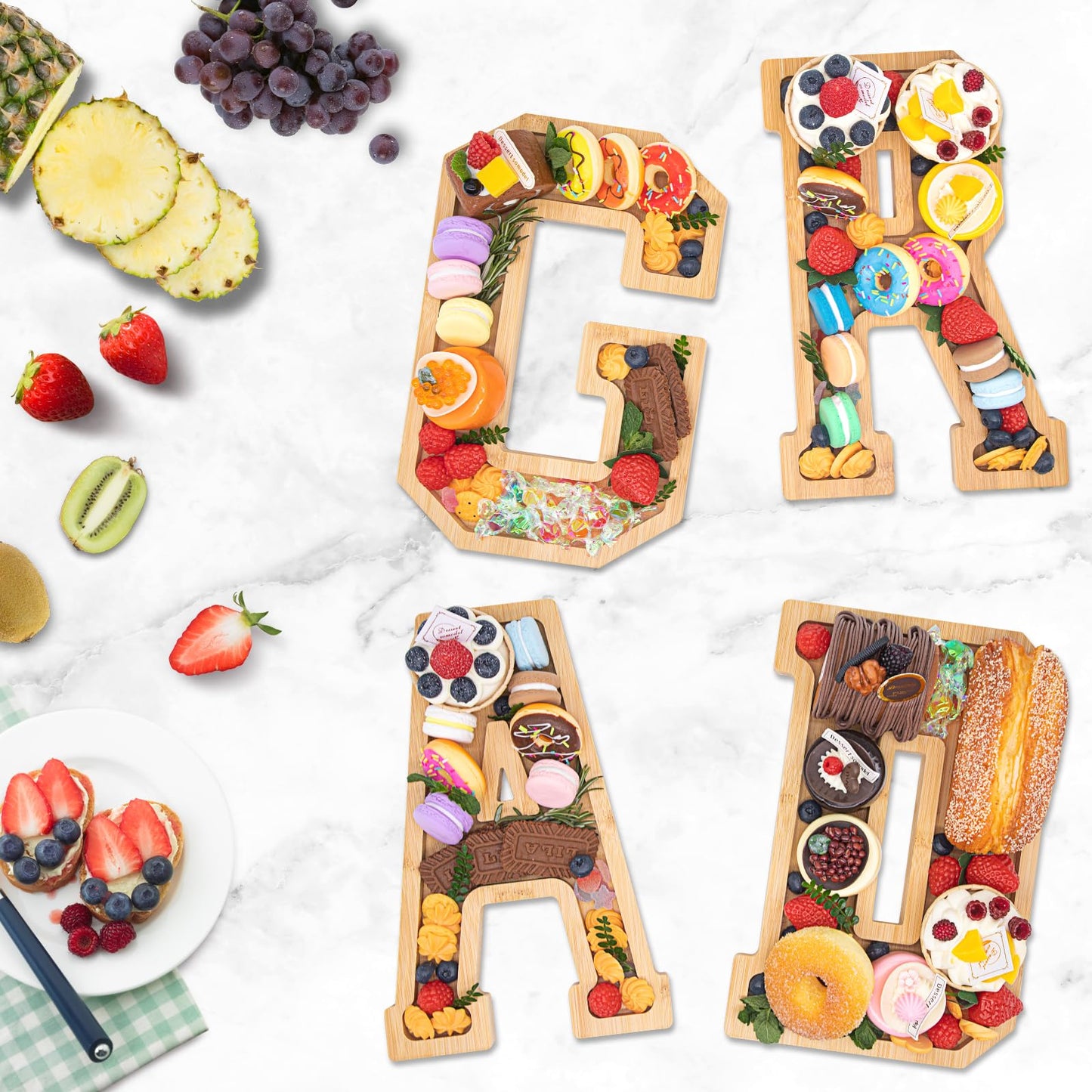 4PCS Wooden Graduation Decorations Number Charcuterie Board Box-(with 14 Balloons) Grad Charcuterie Numbers Fillable Food Graduation Party Supplies Suitable for 2026 Party Decoration