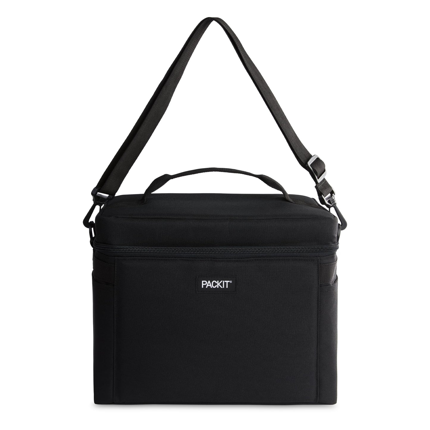 PackIt Freezable Newport Cooler, Black, Collapsible, Reusable, Built with ECOFREEZE® Technology, Wide Top Opening, Double Zip Closure, with Adjustable & Removable Shoulder Straps for Easy Carrying