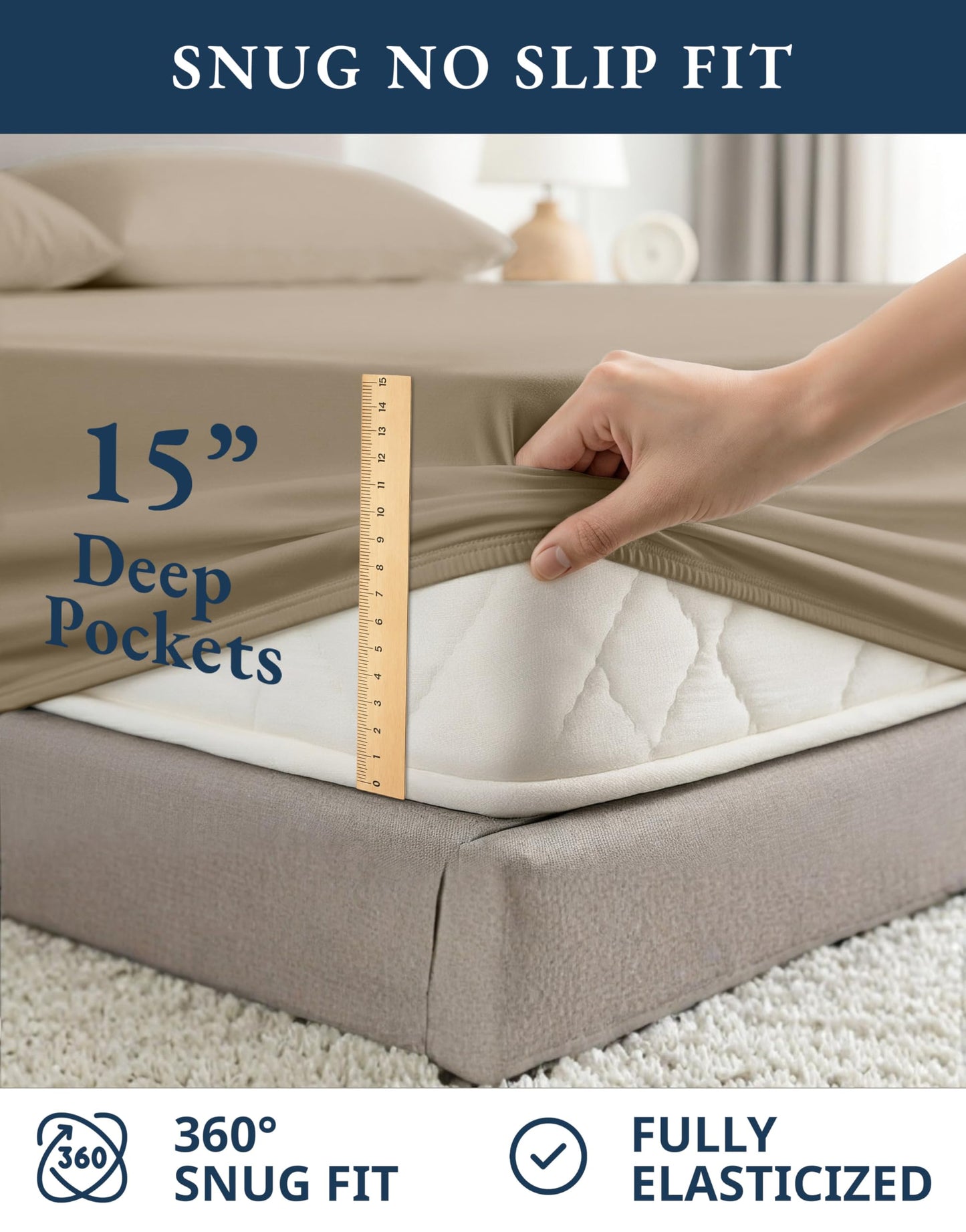 LANE LINEN 100% Organic Cotton Sheets Set Pure Long- Staple Percale Weave - Bedding for Bed Fits Mattress Upto 15" Deep Pocket (Queen Taupe)