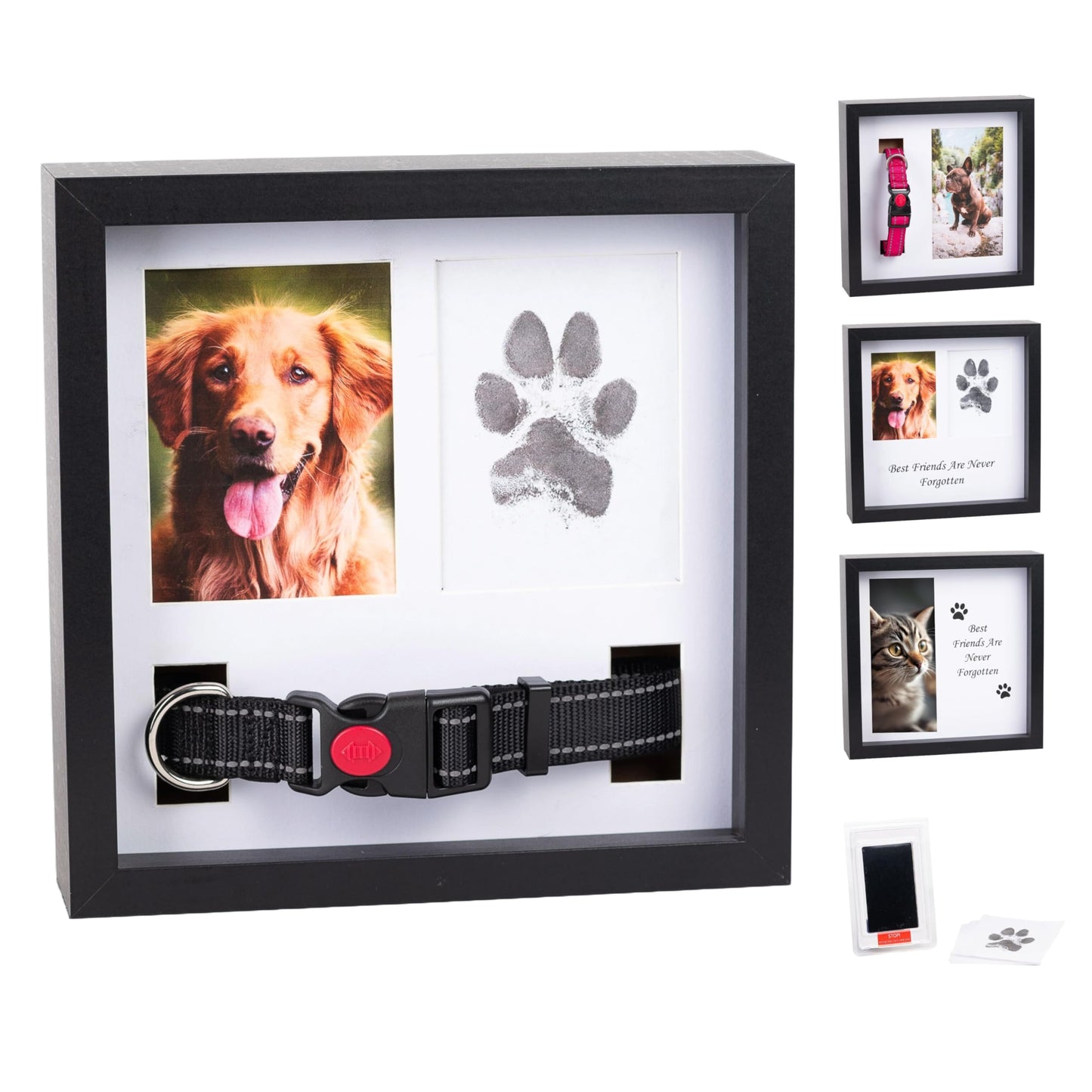 OtterPets Pet Memorial Dog Picture Frame Black, 4 Customizable Displays, 23x23cm, Paw Print Kit for Dogs, Pet Memorial Gift for Dogs, Loss of Dog Sympathy Gift, Pet Paw Print Impression Kit