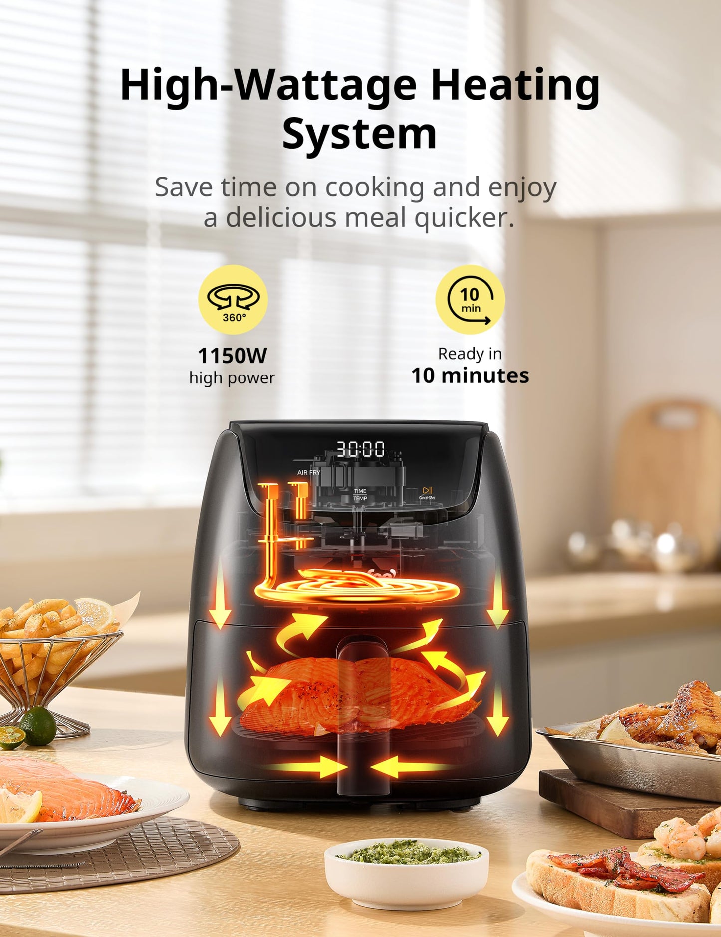 COMFEE' 2.1Quart Compact Digital Air Fryer with Touch Screen, 360-Degrees Hot Air Circulation, Ceramic Basket, and 4 Cooking Presets