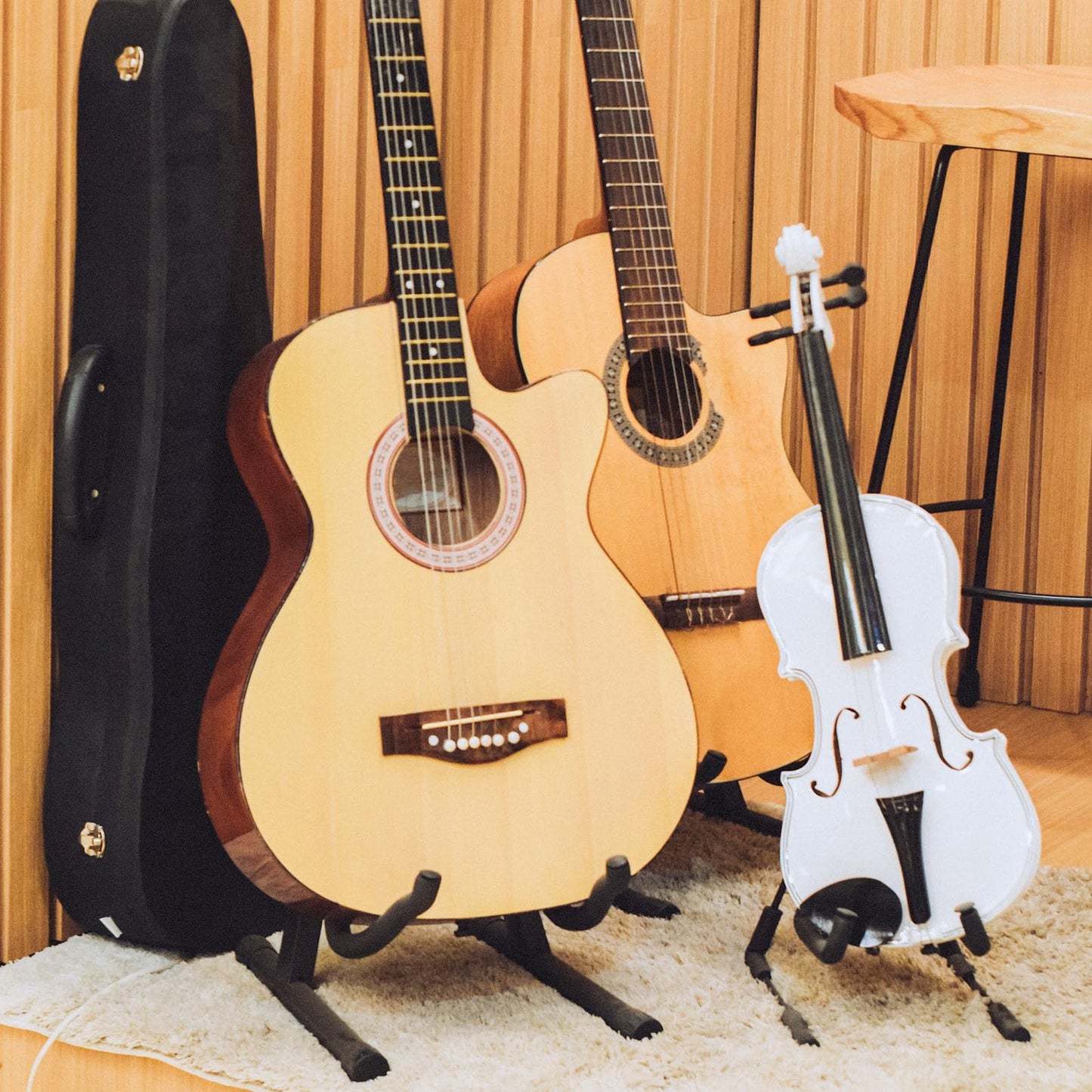 Acrux7 2 Pack Guitar Stand Metal Floor Guitar Stands Foldable Folding A Frame Guitars Stands Universal Fits Any Guitars, Acoustic, Classical, Bass (Black)