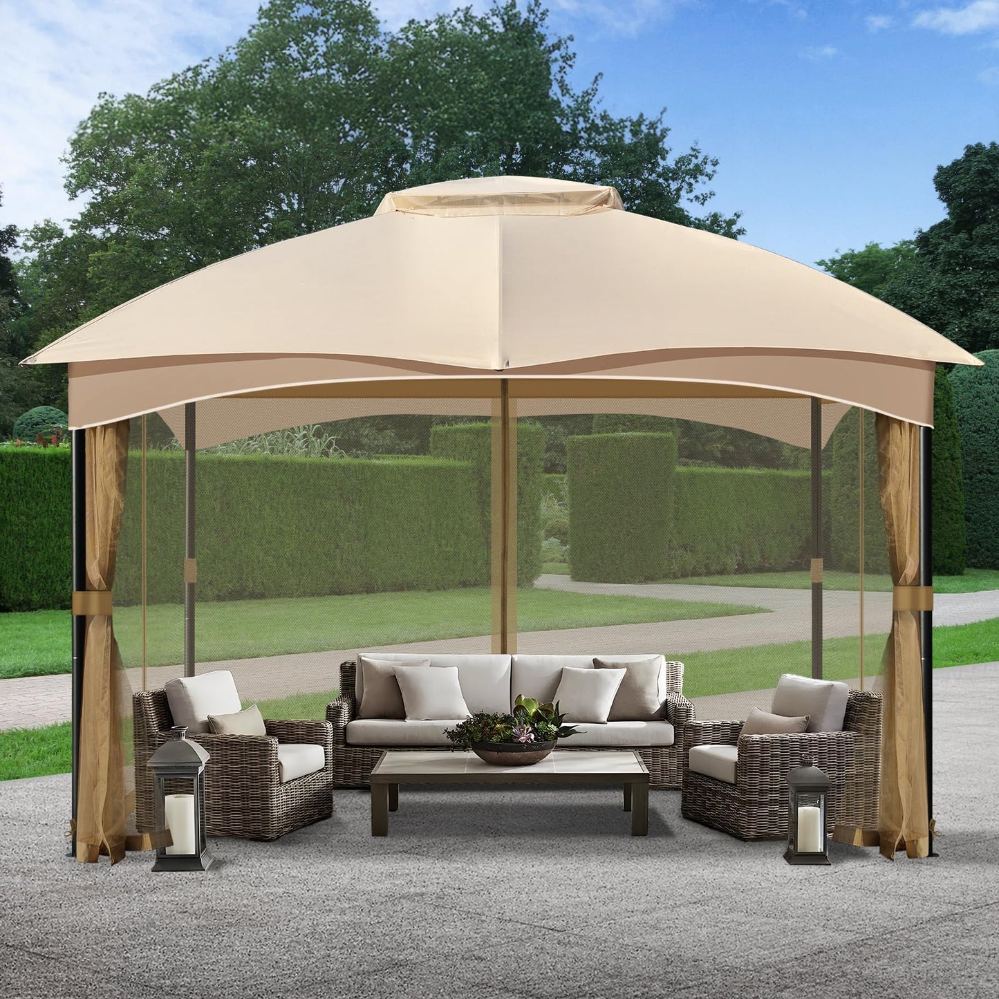 COWVIE Gazebo Replacement Netting Screen, 10' x 12' Universal Gazebo 4-Panel Mosquito Sidewalls with Double Zippers for Outdoor Patio (Only Netting)