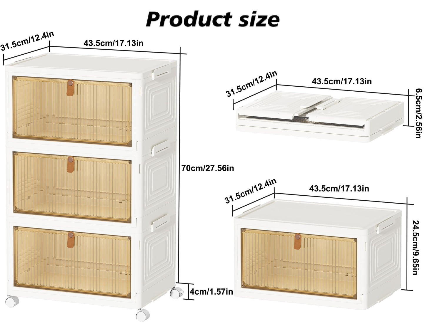 HOMIDEC Closet Organizers, 3 Tiers with a Top Lid, Wardrobe Closet with Wheels, Closet Organizers and Storage for Clothes, Stackable Closet Storage Bins, for Living Room, Bedroom, White 33L*3 Pack