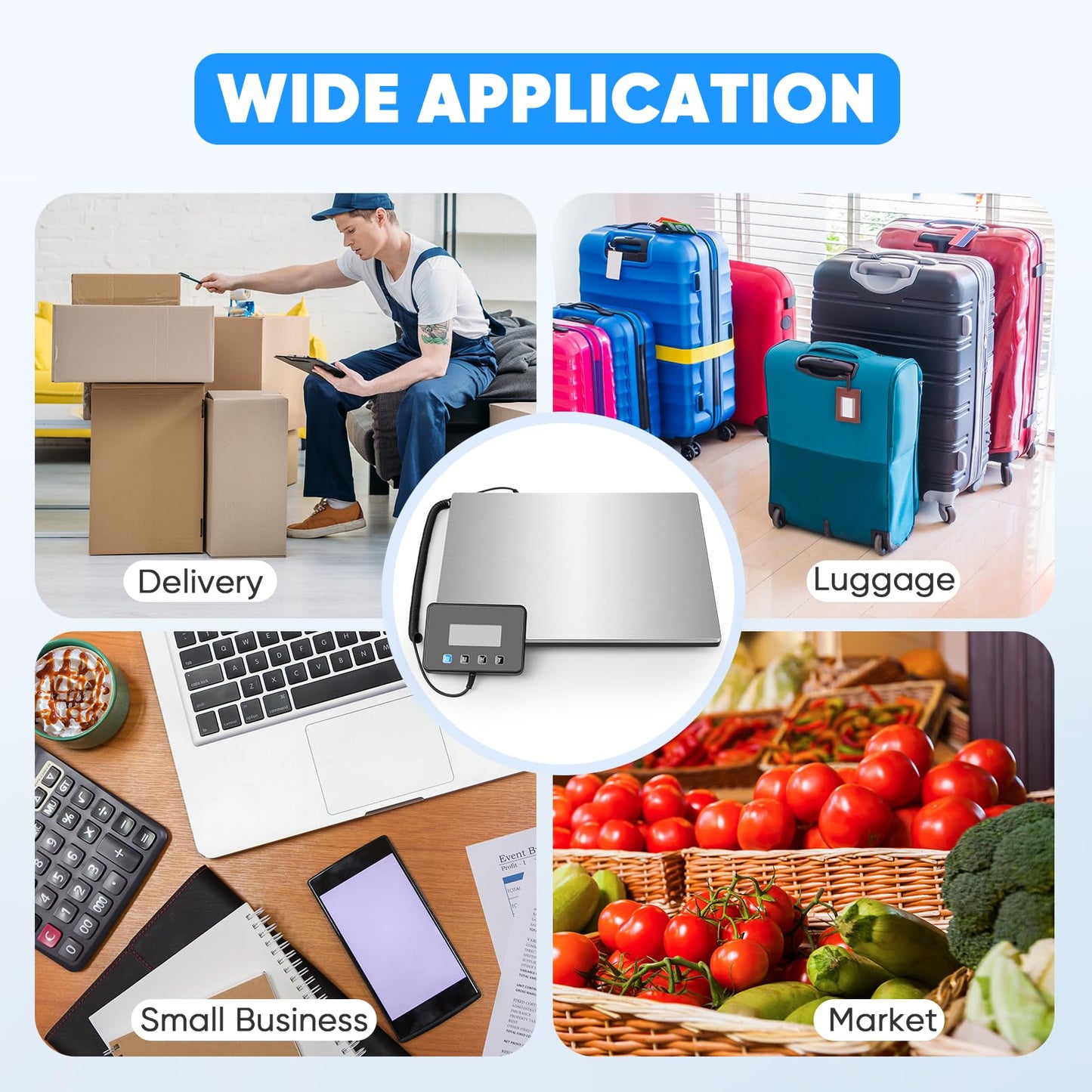 Digital Shipping Scale 300kg, Heavy Duty Postal Scales with Hold and Tare Function, Seperate Screen, Large Platform, Postage Scale for Small Business, Packages (Silver)