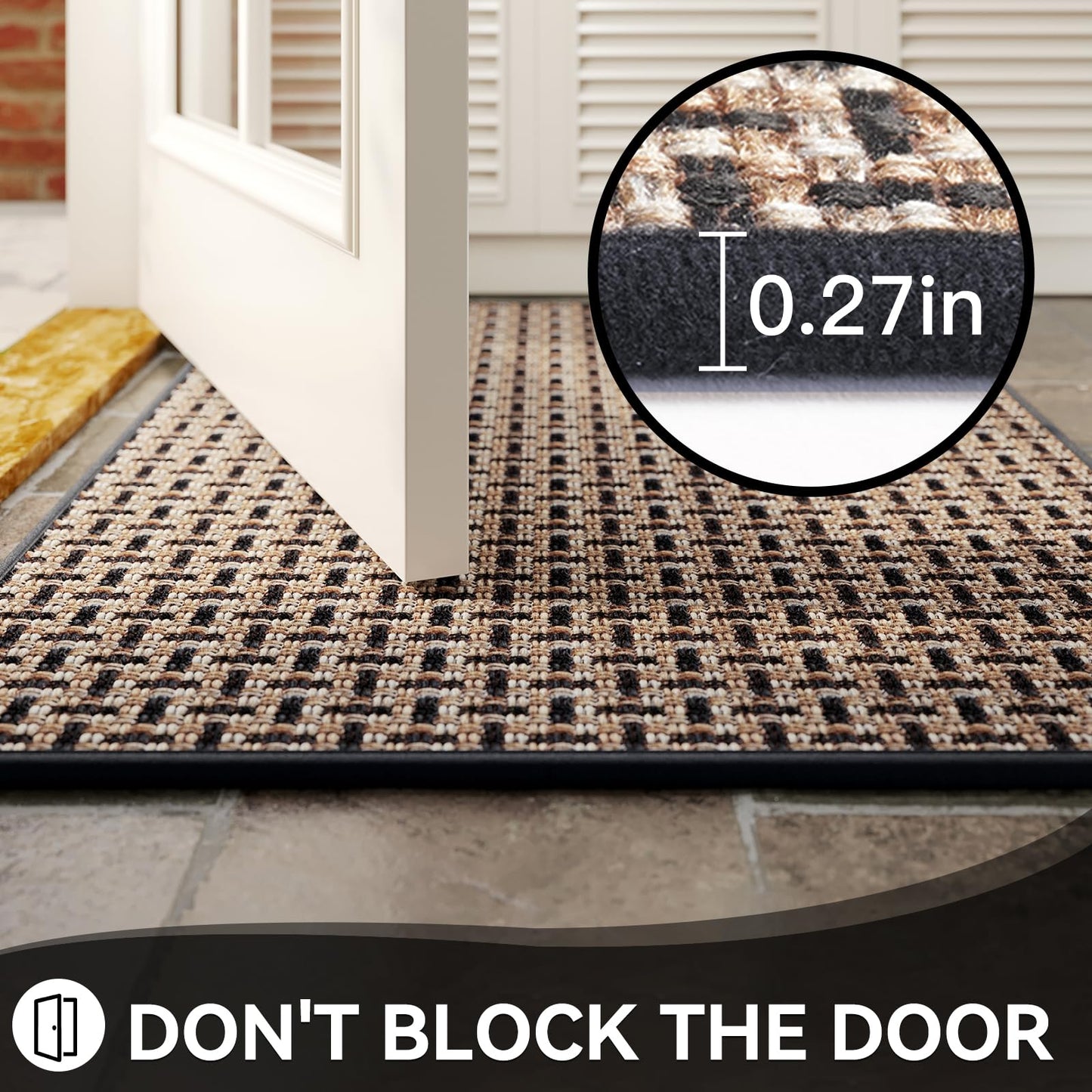 YDKGL Door Mat 24x72 Dirt Resistant and Absorbent, Non-Slip Rubber Backing Floor Mats, Easy Clean Low-Profile Doormat for Entryway, Front Door, Inside Entrance Black
