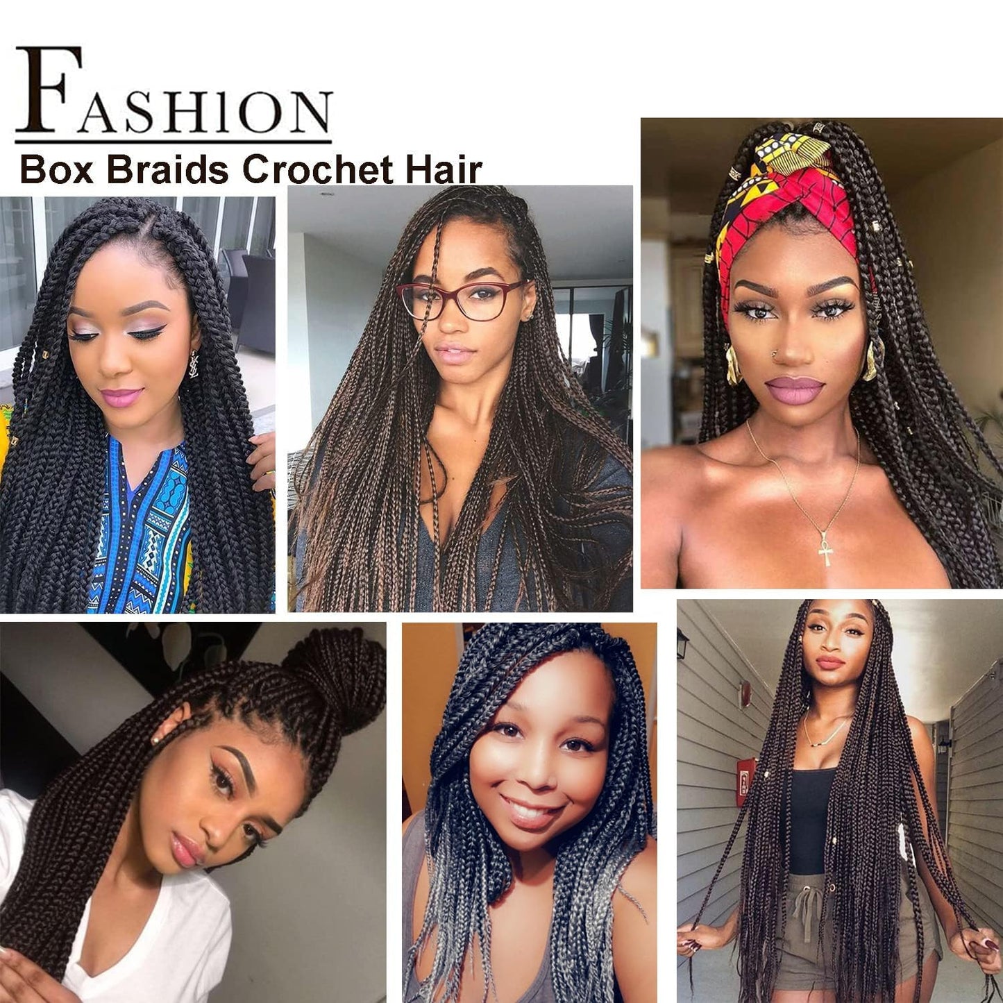 22 Inch Long Medium Box Braids Crochet Hair 7 Pakcs/lot Synthetic Hair Extension Box Braid Hair Crochet (22 Inch, 1B)