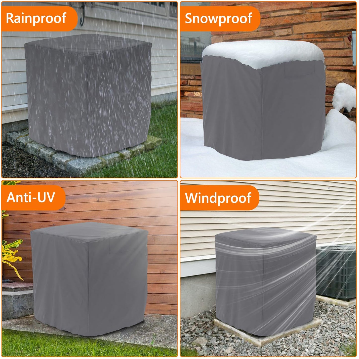 Air Conditioner Cover Heavy Duty Waterproof Durable for Outdoor Elastic Bottom for Secure Fit Year Around Protection -Gray W34xD34xH30in