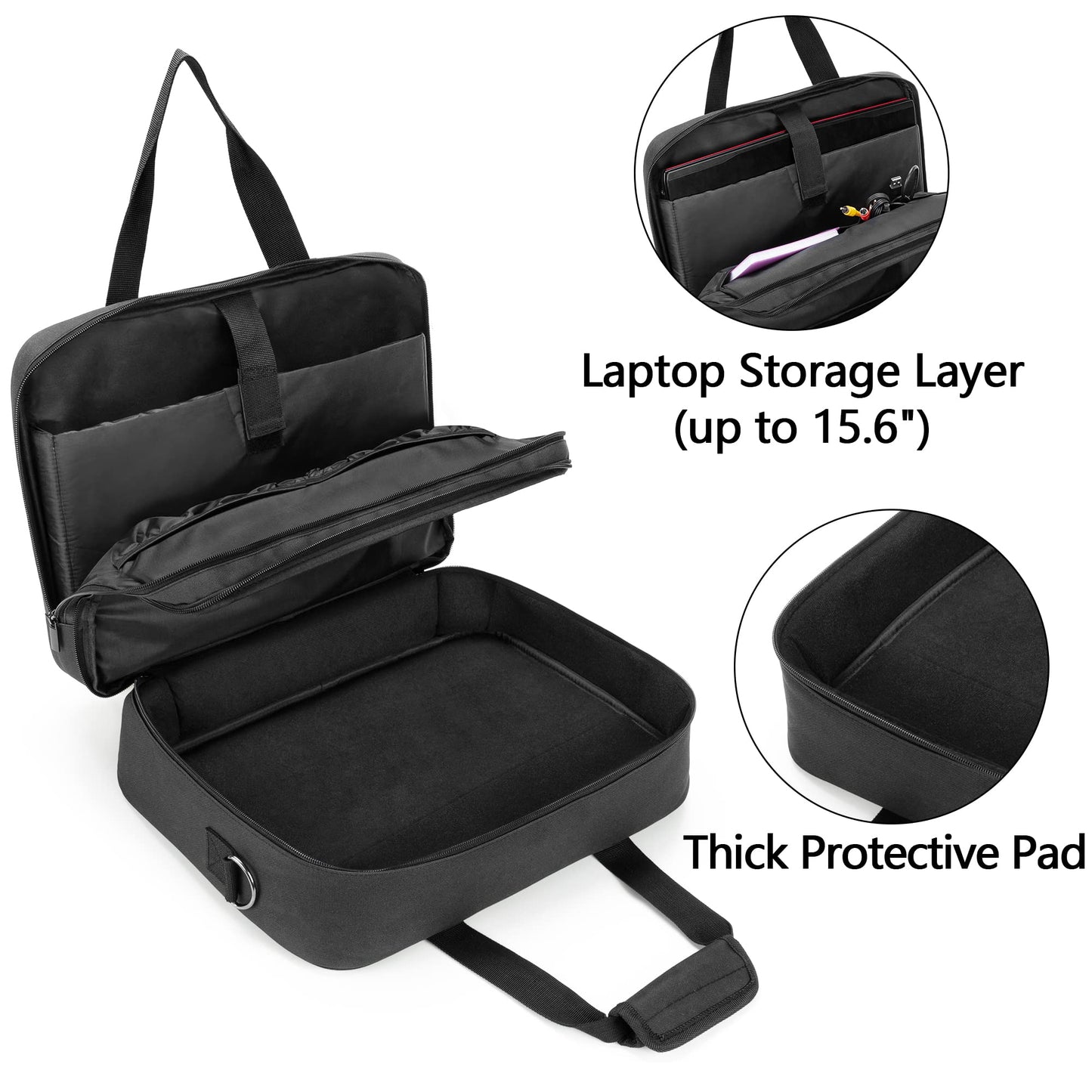 SAMDEW Double-Layer Portable Mobile Printer Storage Bag Compatible with HP Tango/Tango X, HP Officejet 250/200, Printer Carrying Case with Laptop Layer up to 15.6", Shoulder & Trolley Strap, Bag Only