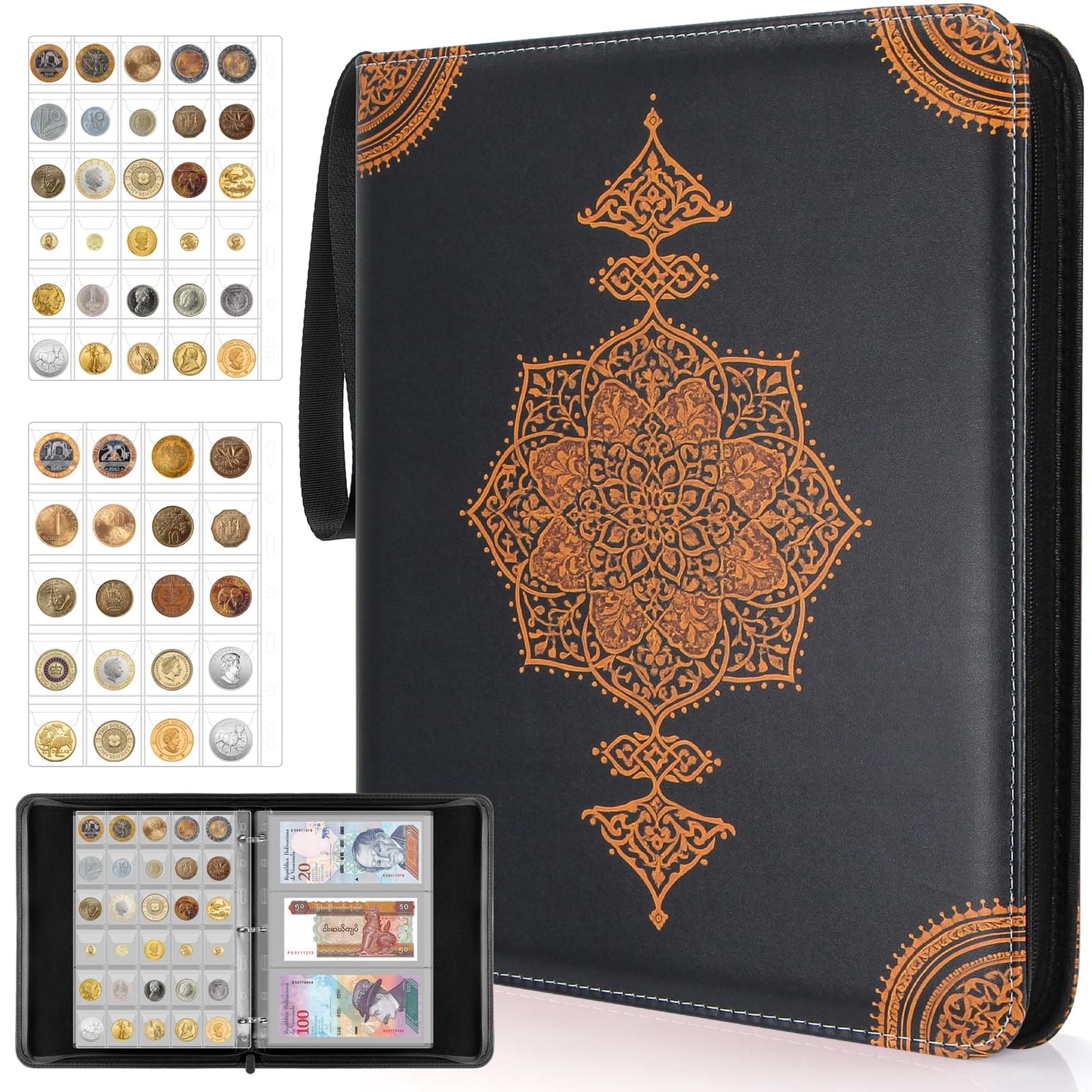JoyHood Coin Collection Book Holder - 400 Coins Pockets+15 Bills Pockets, Coin Display Organizer Storage Album for 20/25/ 27/30/38mm Coin