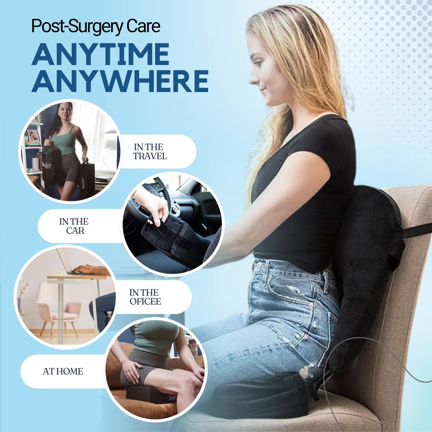 Brazilian Butt Lift Pillow After Surgery - Dr. Approved BBL Recovery Pillow w/Back Support Cushion for Post-Op Sitting + Cover Drawstring Bag | Comfortable & Easy to Carry for Home, Travel & Work