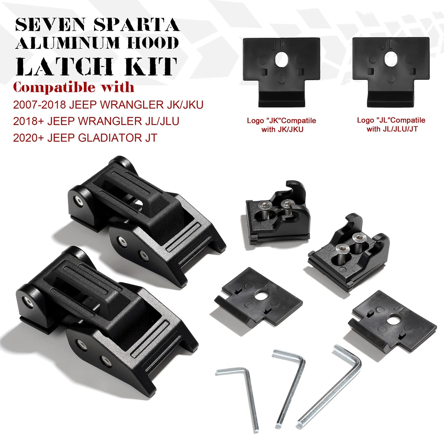 Seven Sparta Hood Latches Aluminum Hood Catch Compatible with Jeep Wrangler JK/JKU 2007-2017, JL/JLU 2018-2022 & Jeep Gladiator 2020-2022, 1 Pair (Base)