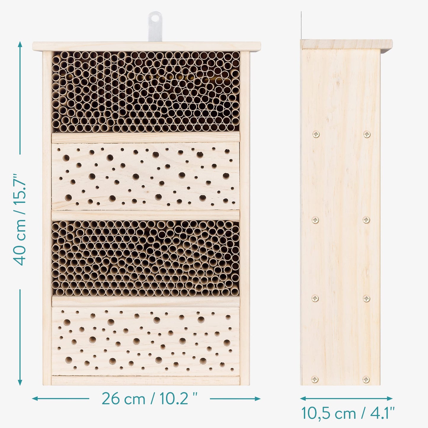 Navaris Bee House for Garden - 10.2" x 15.8" Hotel With Nesting Tubes Box and Holes for Carpenter, Pollinating, and Mason Bees