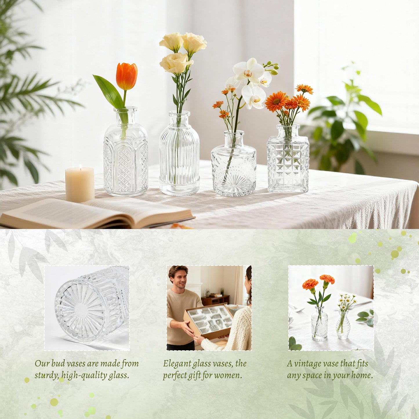 Der Rose 30PCS Small Bud Vases Bulk, 3"–5" Clear Glass Flower Vases for Wedding Home Dining Table Centerpieces Decor