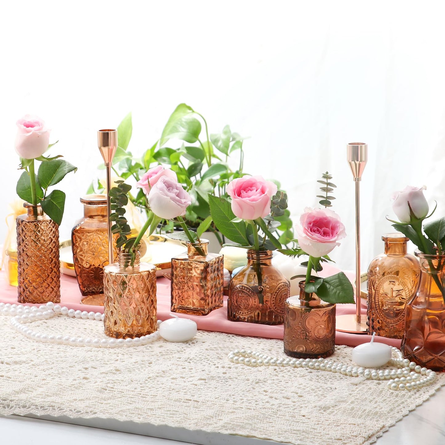 BIGIVACA Glass Bud Vases Set of 30 - Small Amber Flower Vase for Wedding Centerpieces, Home Decor, Party Decorations