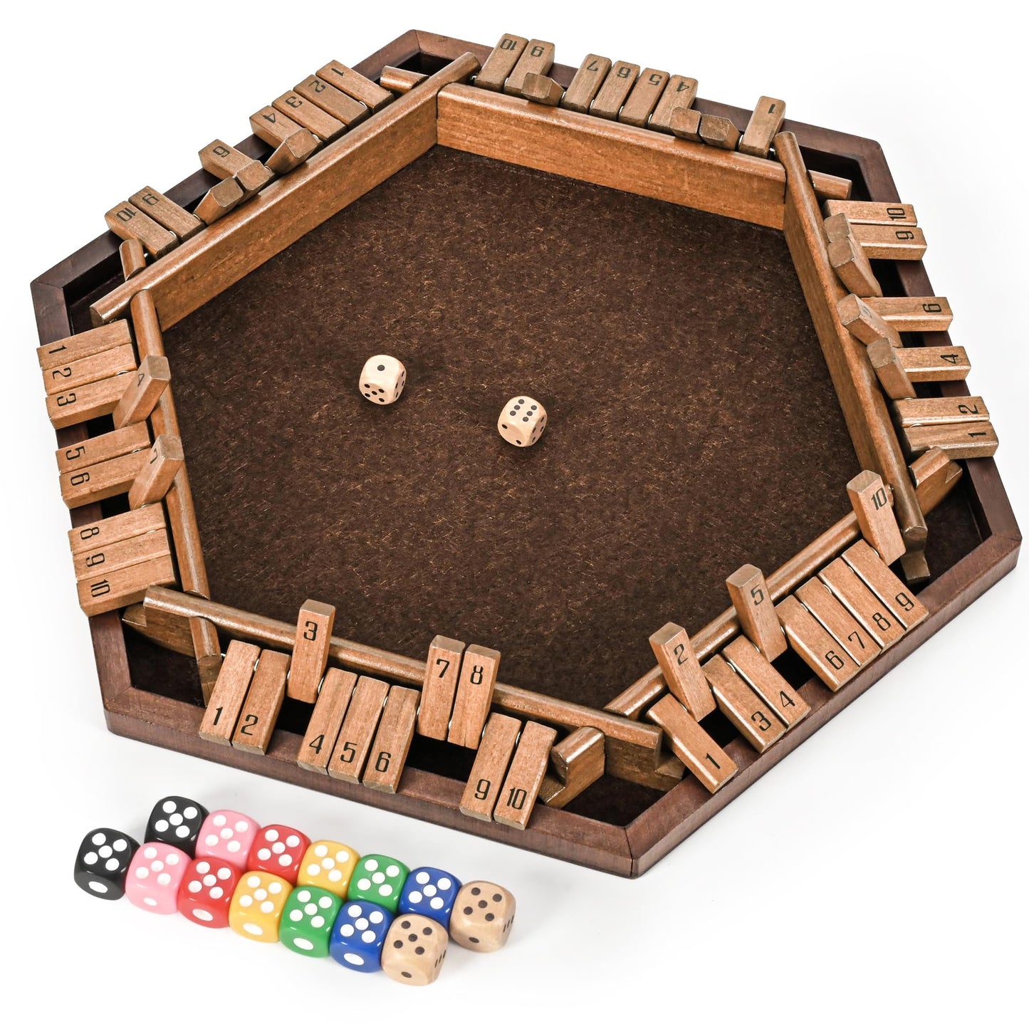 ropoda 6-Way Shut The Box Game-Upgraded 1-6 Player Wooden Dice Game for Adults and Kids, Addition Training, Fun for Family Game Night-Vintage Style
