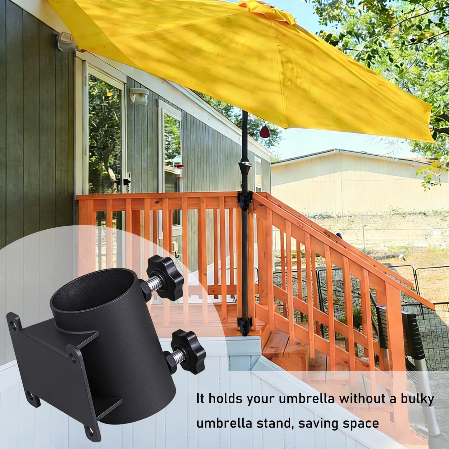 VANROUG 4PCS Heavy Duty Patio Umbrella Holder,Patio Umbrella Stand Umbrella Clamp Mount Bracket for Deck Railing, Mount to Deck, Fences ,Balcony or Outdoor Courtyard etc
