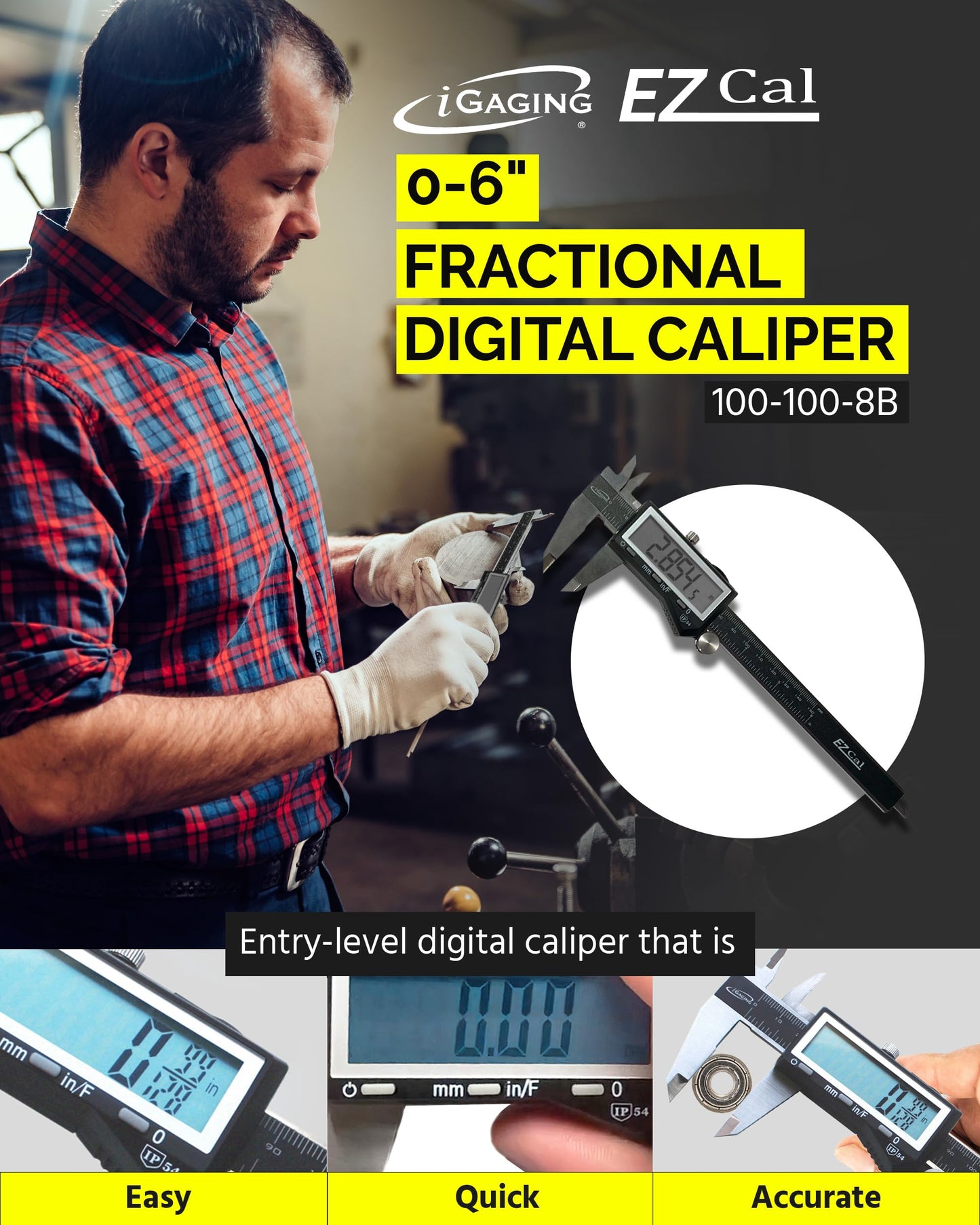 iGaging IP54 0-6-Inch EZ Cal Super Large LCD Display Digital Caliper