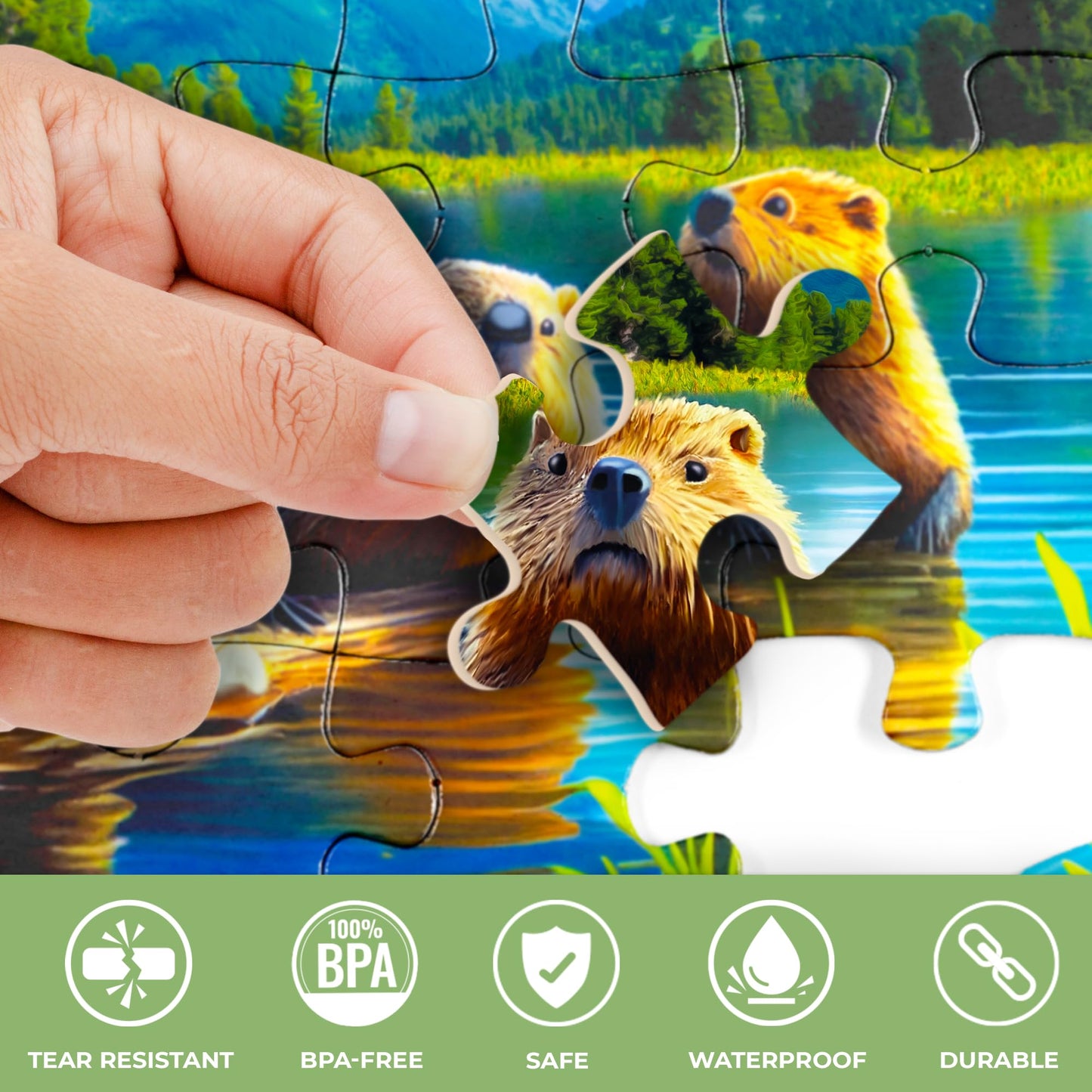 QUOKKA 100 Pieces Dementia Puzzles for Elderly - Large Piece Activities Products for Seniors - Adults 3 Alzheimers Jigsaw Puzzle Games with Beavers - Cognitive Gifts Toys - Men and Women