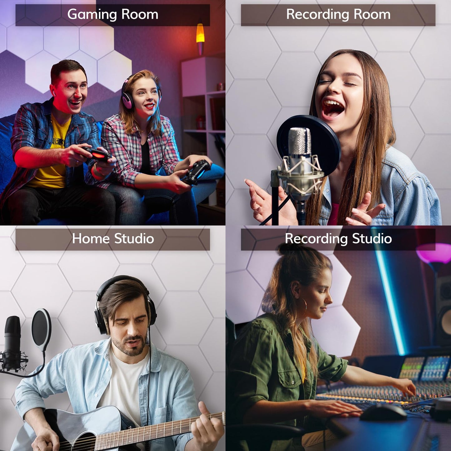 TONOR 18 Pack Sound Proof Panels with Self-adhesive, High Density Hexagon Acoustic Wall Panels, Soundproofing Panels for Recording, Podcasting, Home Office, Streaming, 12"x 10"x 0.4", White