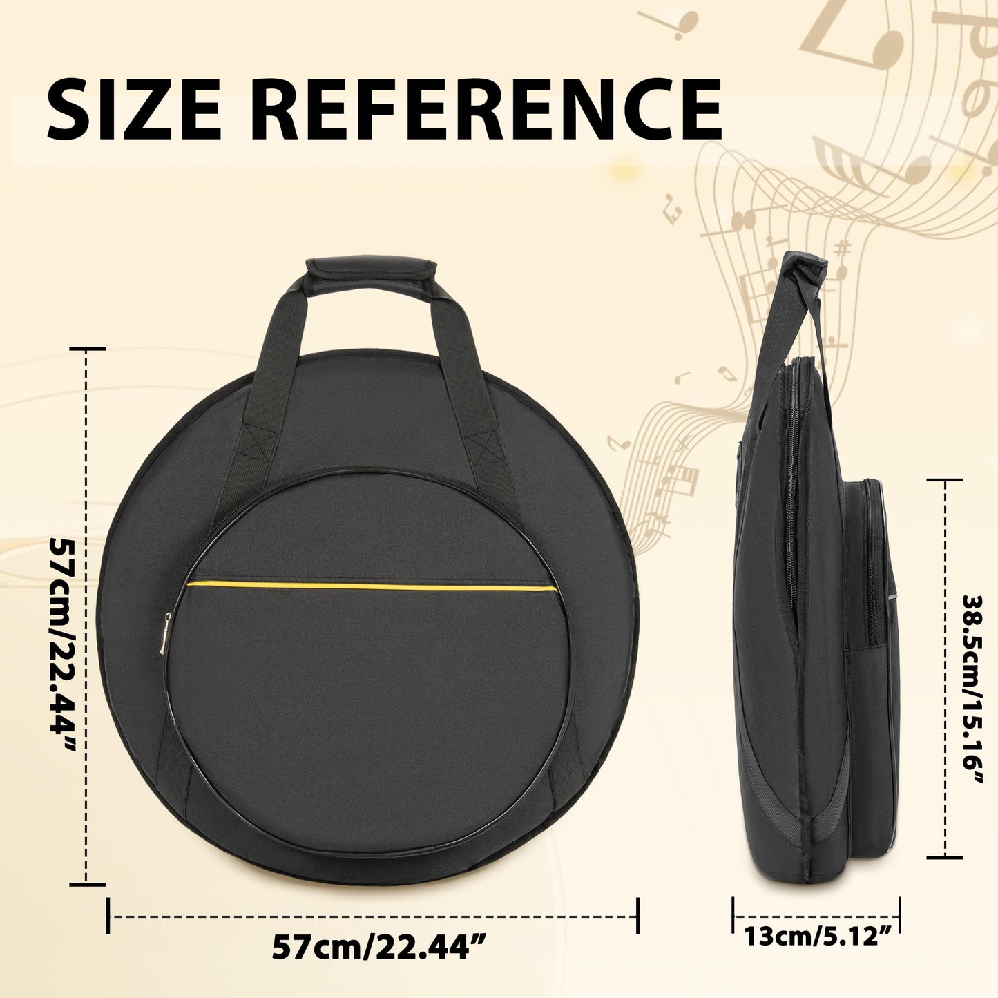 MAYQMAY Professional 22Inch Padded Cymbal Bag/Cases 600D Waterproof Oxford Cloth with 17in Pocket, Black