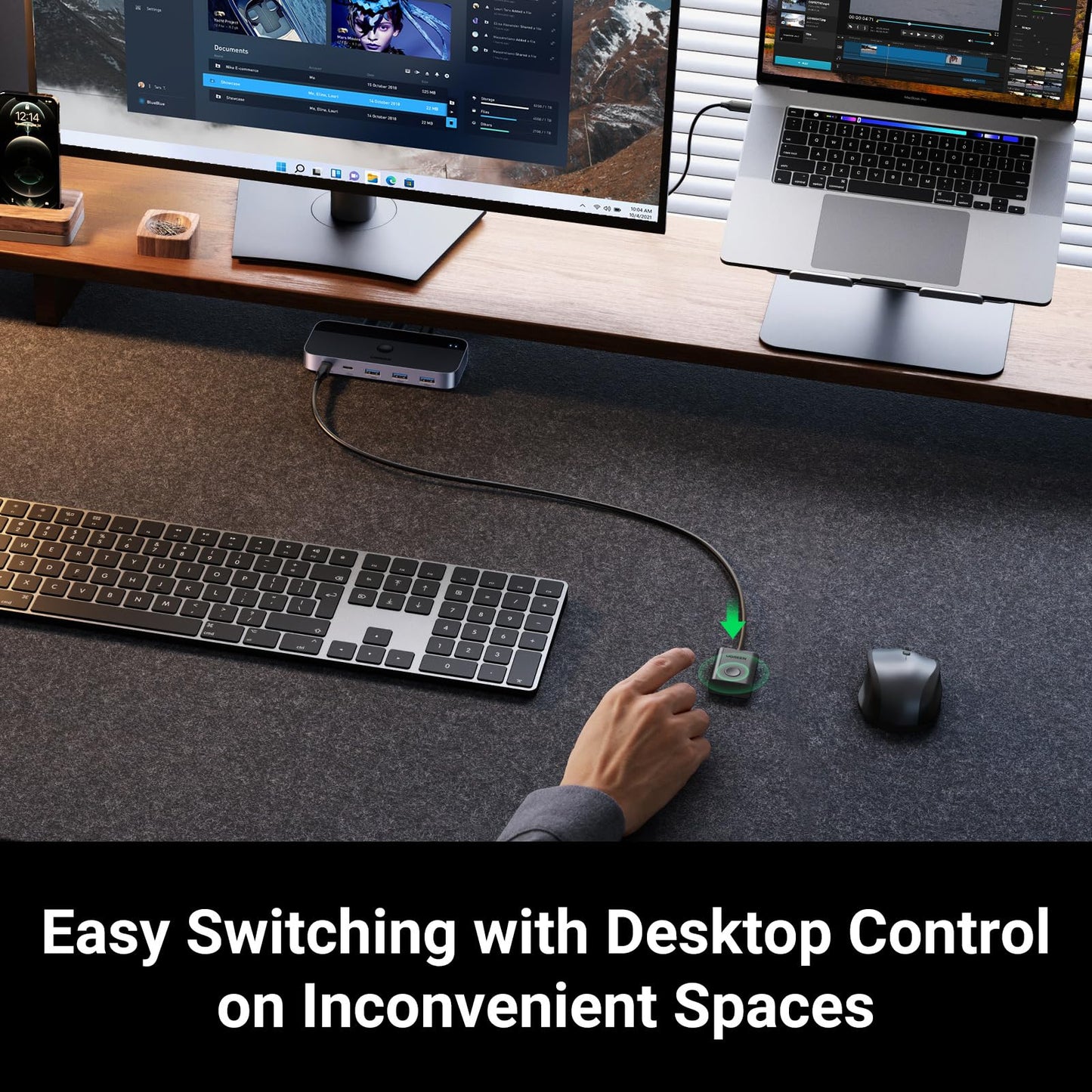 UGREEN USB 3.0 Switch, 2 Computers Sharing USB A and C Peripherals, 4 Port Switcher for Computers Sharing Keyboard Mouse Webcam Microphone Headphone with 2 Pack 3.0 Data Cables and Remote