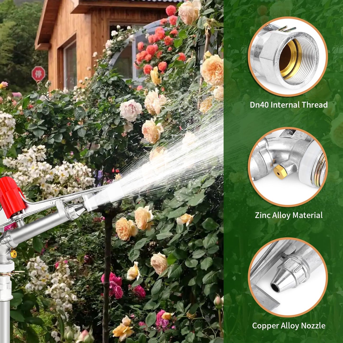 Irrigation Sprinkler, 360 Degree Rocking Arm Garden Sprinkler DN40 Female Thread Watering Accessories, Adjustable Water Spray for Lawn Forest