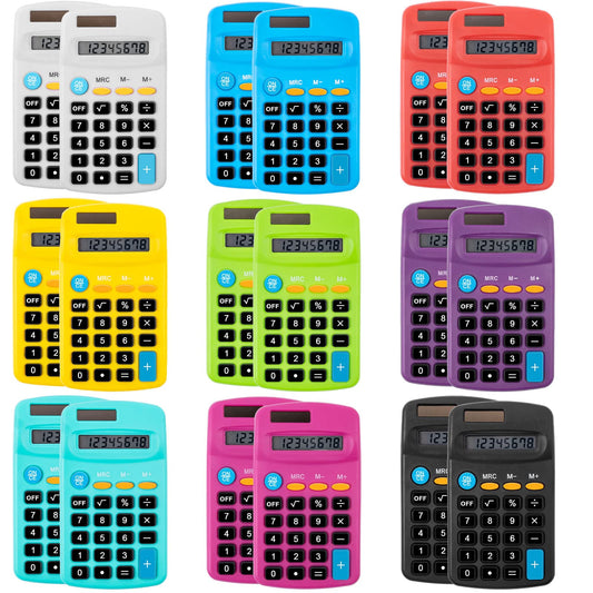 18 Pieces Pocket Size Calculator 8 Digit Display Basic Calculator Solar Battery Dual Power Mini Calculators for Desktop Home Office School Students Kids, 9 Colors