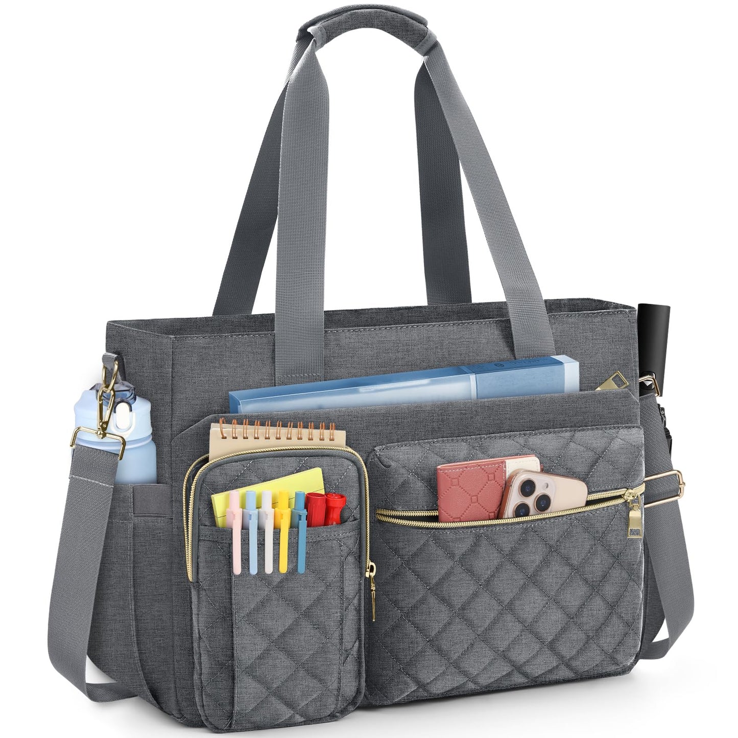 SDYSM Teacher Tote Bag for Women 15.6 inch Laptop Bag Work Bags Nurse Tote Professional Computer Messenger Shoulder Bags Laptop Briefcase for Office, College, Nursing,Grey