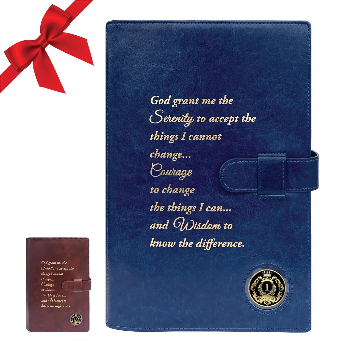GALILEO® Large Print Double AA Big Book Cover & 12 Steps & 12 Traditions | PU Leather | AA Book Covers for Hardcover | AA Gift | Alcoholics Anonymous | Serenity Prayer (Large Print/Navy Blue)