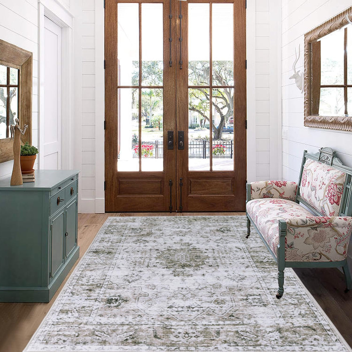 Caknowow 4x6 Area Rug Washable Entrance Mat Indoor Large Dirty Trapper Entryway Rugs Low Pile Heavy Duty Carpet Rugs for Entrance Living Room Bedroom(Taupe)
