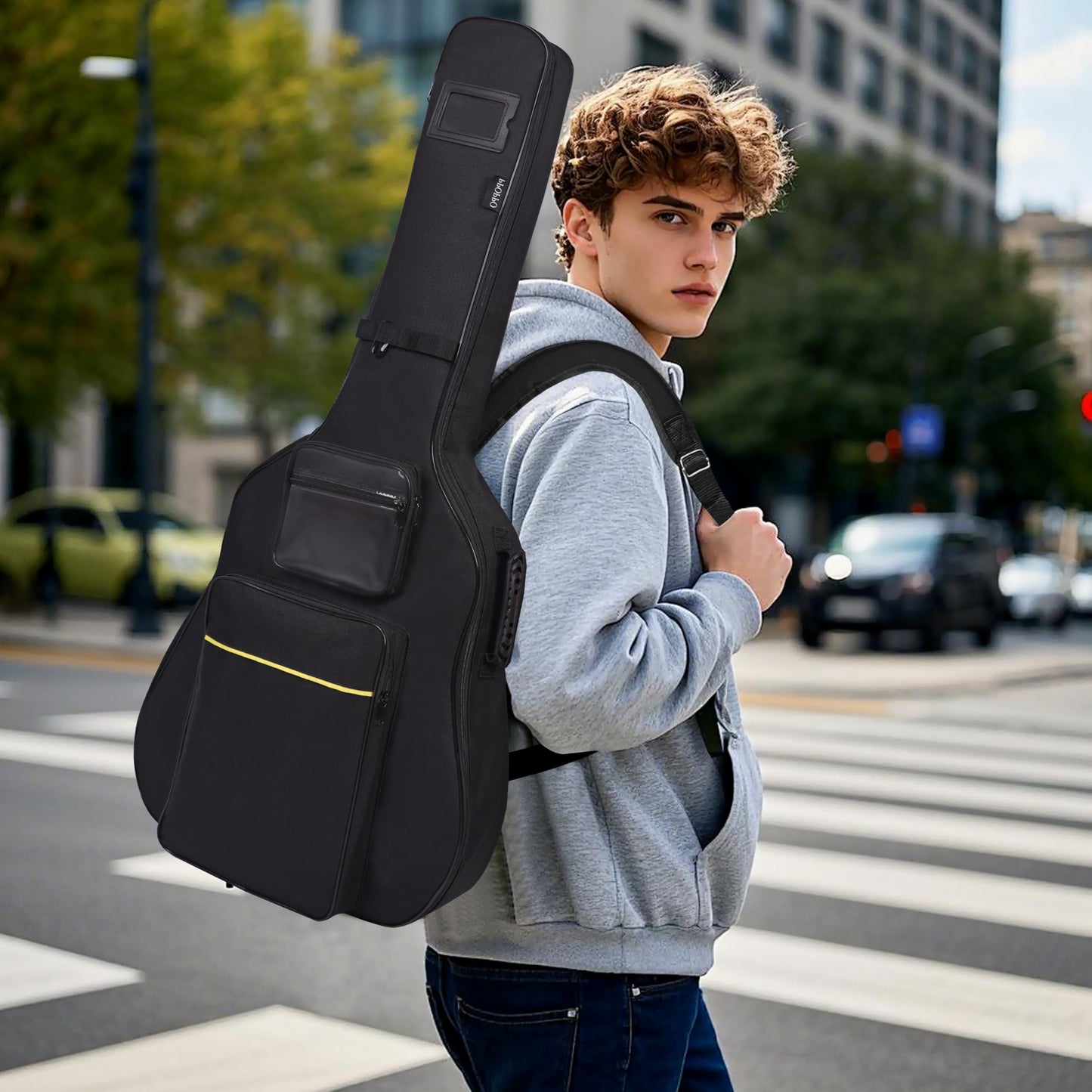PPOPPO 40 41 42 Inch Acoustic Guitar Bag, Oxford Fabric with 0.35" Thick Padding, Water Resistant Gig Bag, 2 Storage Pockets, Side Handle & Back Hanger Loop, Adjustable Dual Shoulder Straps, Black
