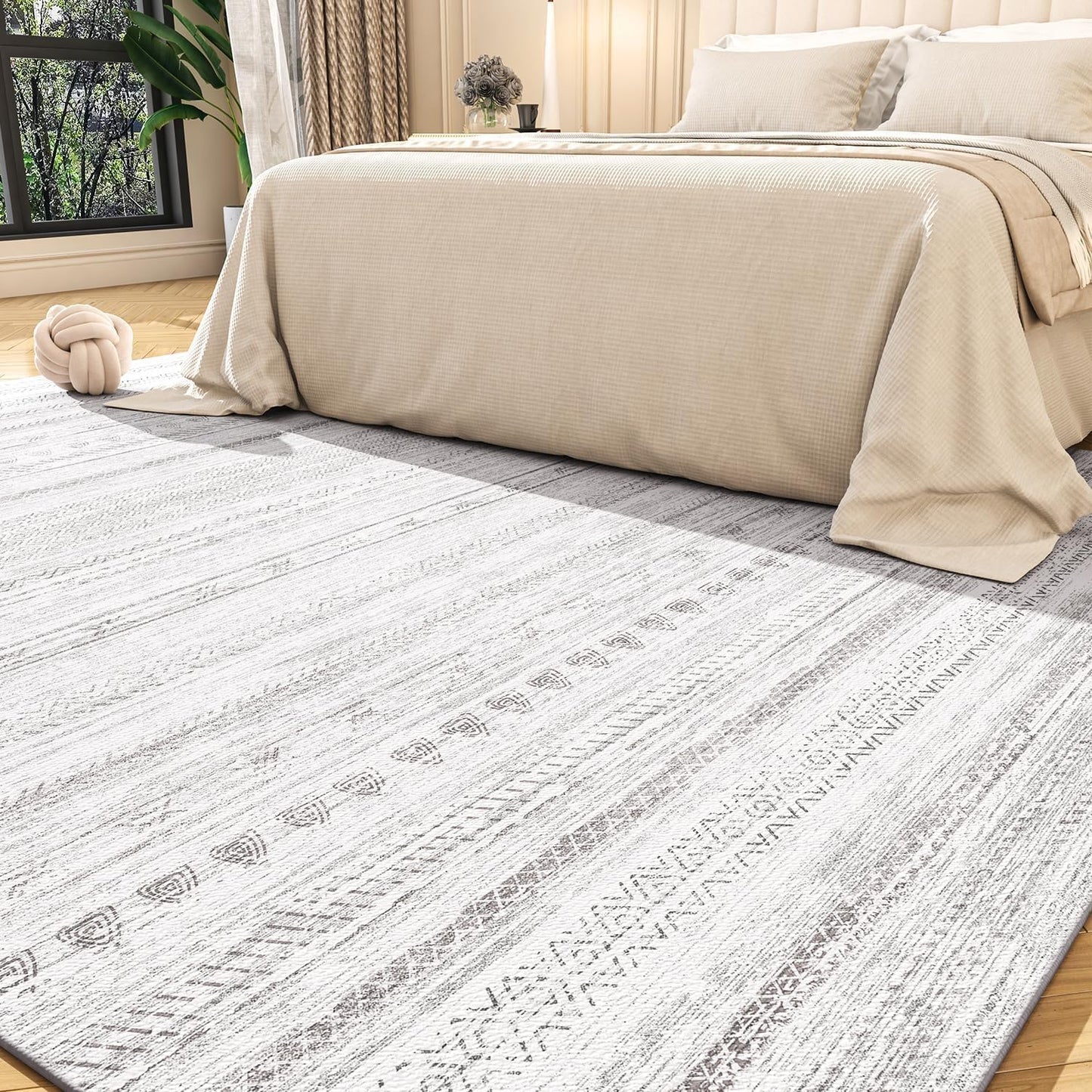 Boho Area Rug 5x7 Carpet-Rugs for Living Room Distressed Moroccan-Machine Washable Rugs for Bedroom Dining Room Living Room Rug Modern Neutral Rug White & Grey