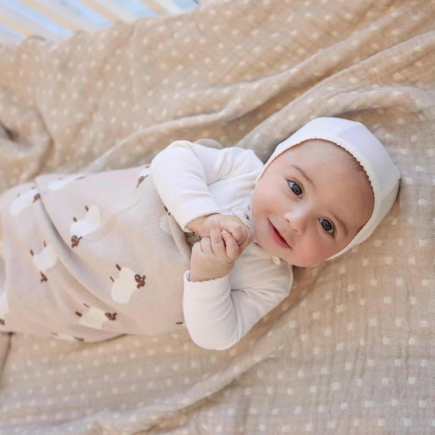 Bleu La La Whimsy Collection - 100% Luxury Cotton, Soft, Cozy, Lightweight, Receiving Blanket for Newborns & Infant Baby Boys & Girls (01 - Sheep - Khaki)